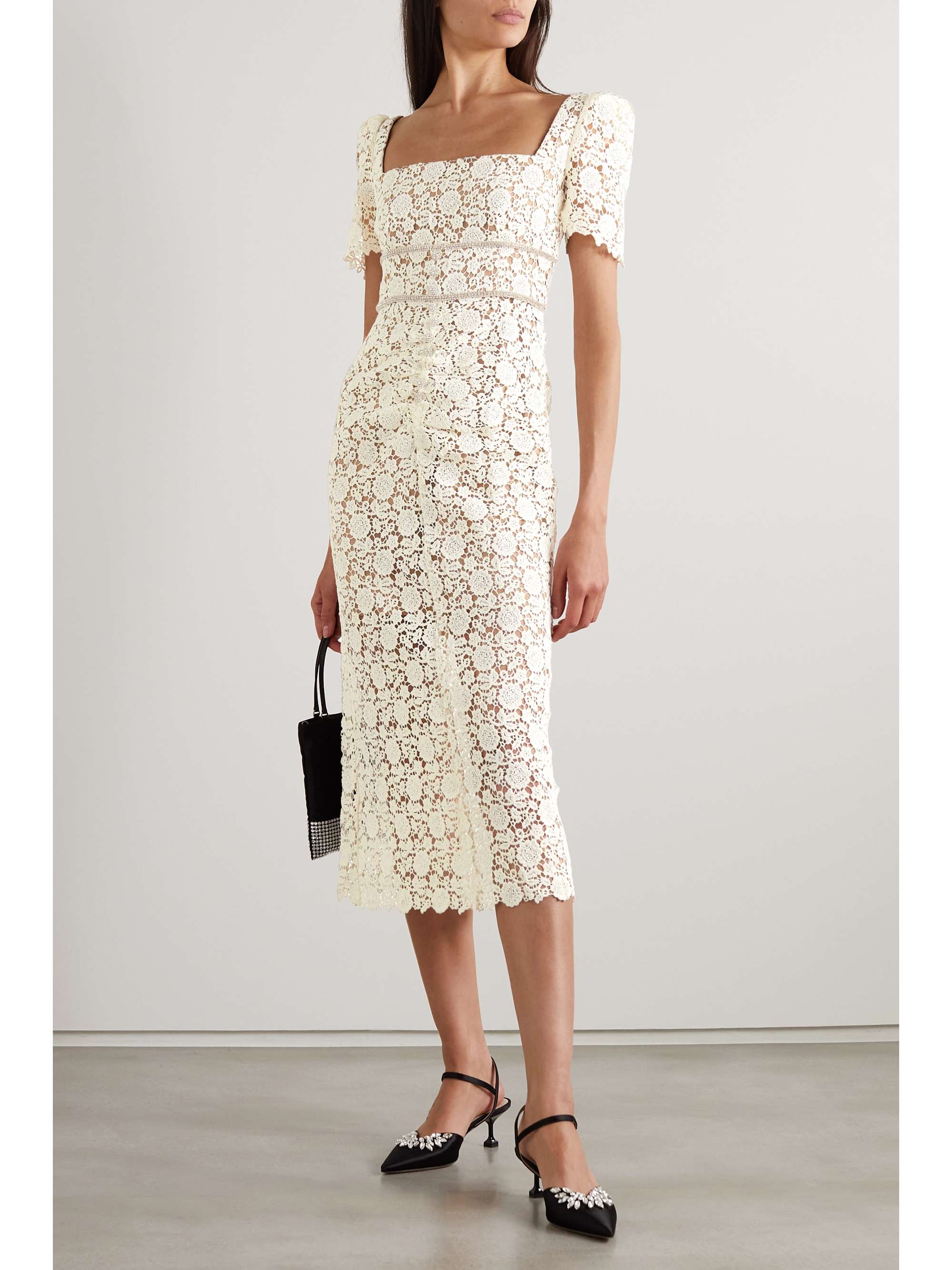 Ivory Crystalembellished guipure lace midi dress SELFPORTRAIT NET
