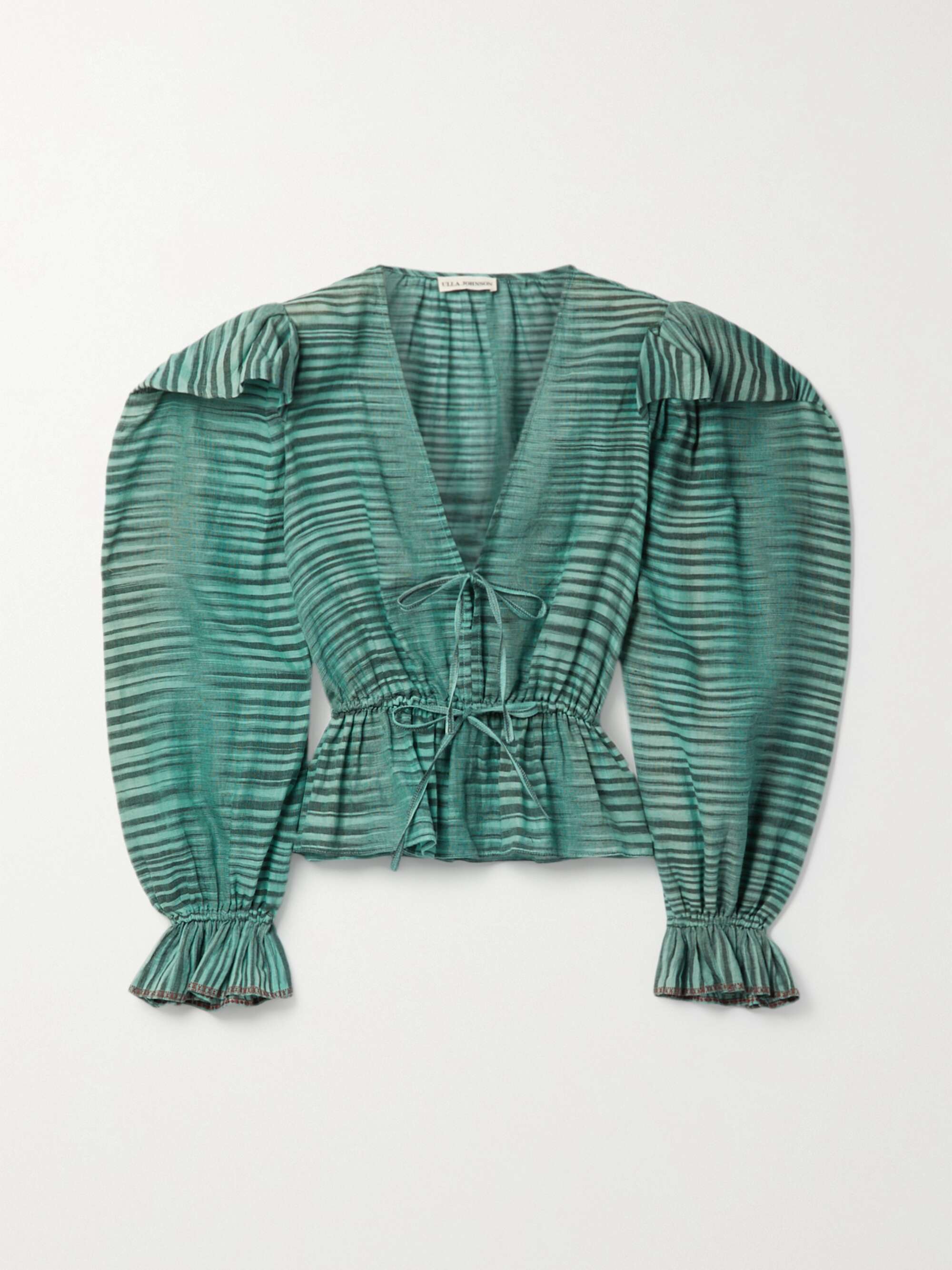 Teal Ophelia gathered striped cotton 