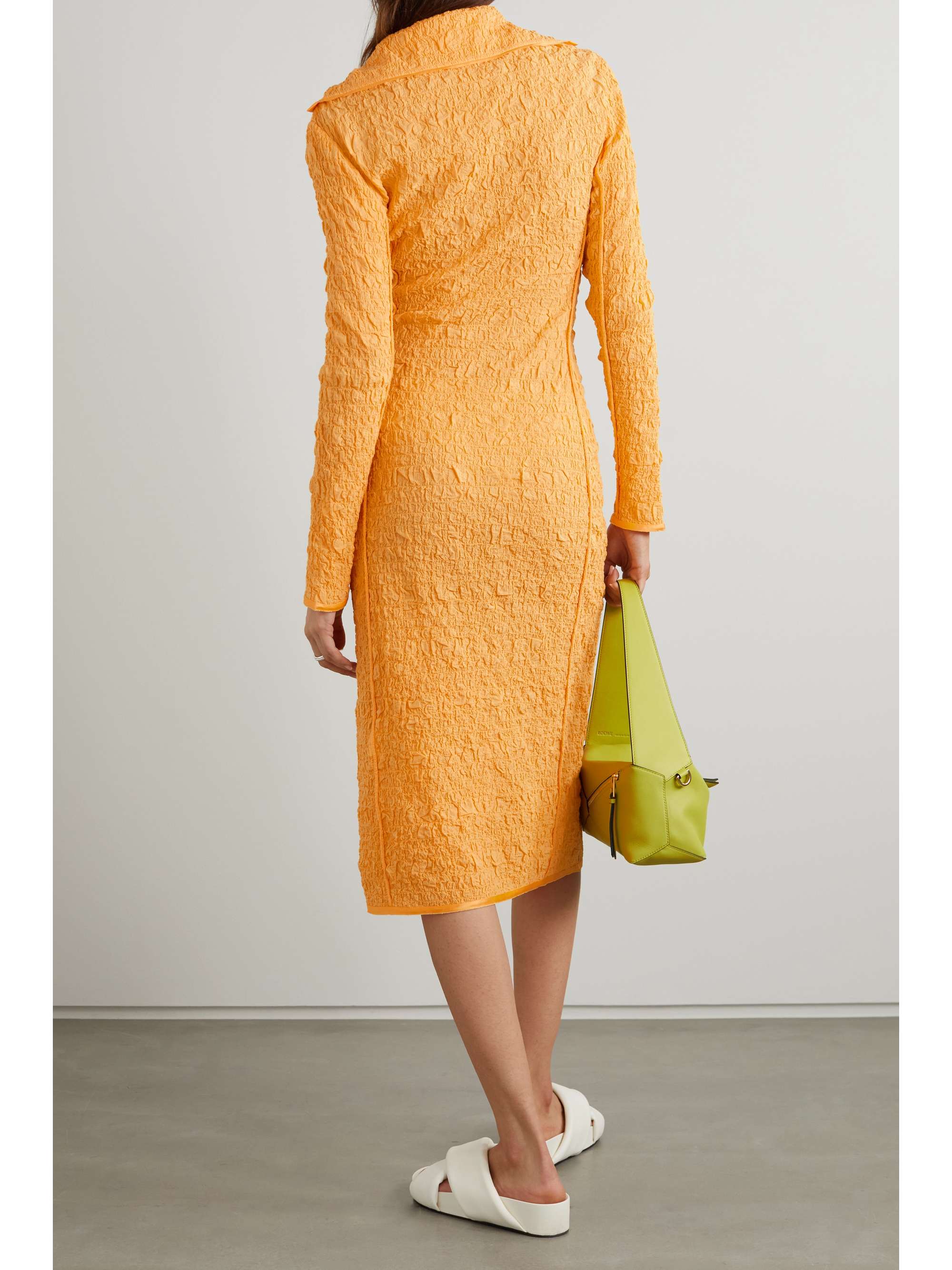 ACNE STUDIOS Satin-trimmed cotton-blend seersucker midi dress