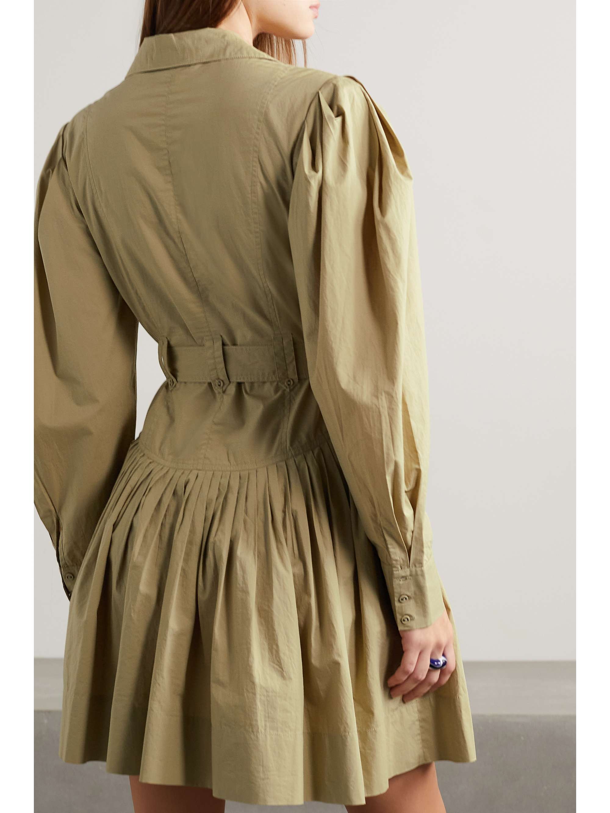 Sand Vivienne Belted Pleated Cotton poplin Mini Shirt Dress ULLA JOHNSON NET A PORTER