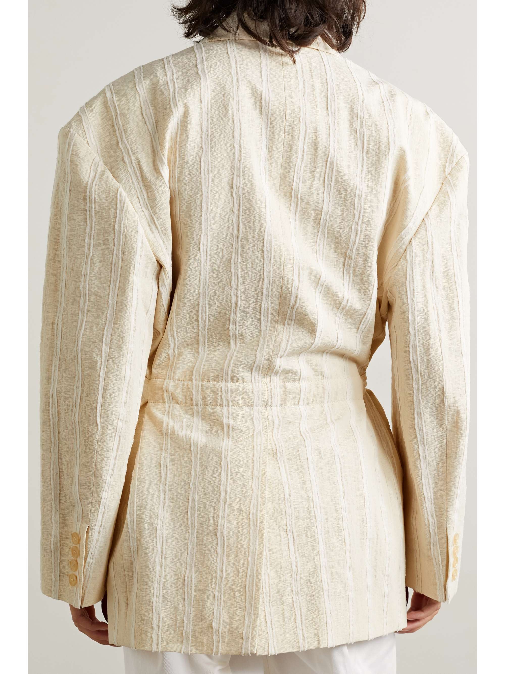 ACNE STUDIOS Belted striped fil coupé cotton-blend blazer
