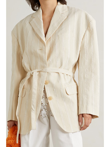 Acne Studios Belted striped fil coupé cotton-blend blazer