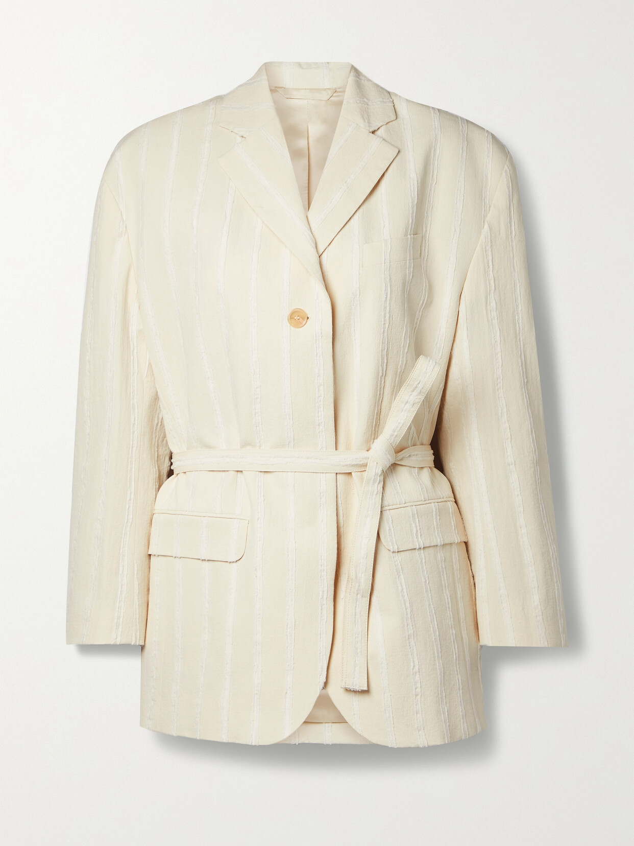 Acne Studios Doppelreihiger Blazer Aus Einer Baumwollmischung Mit Fransen In Beige