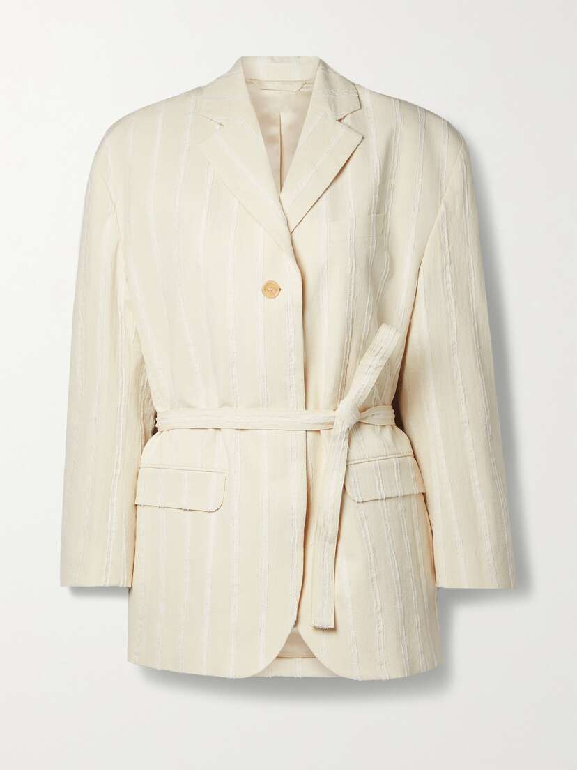 Acne Studios Belted Striped Fil Coupé Cotton-blend Blazer