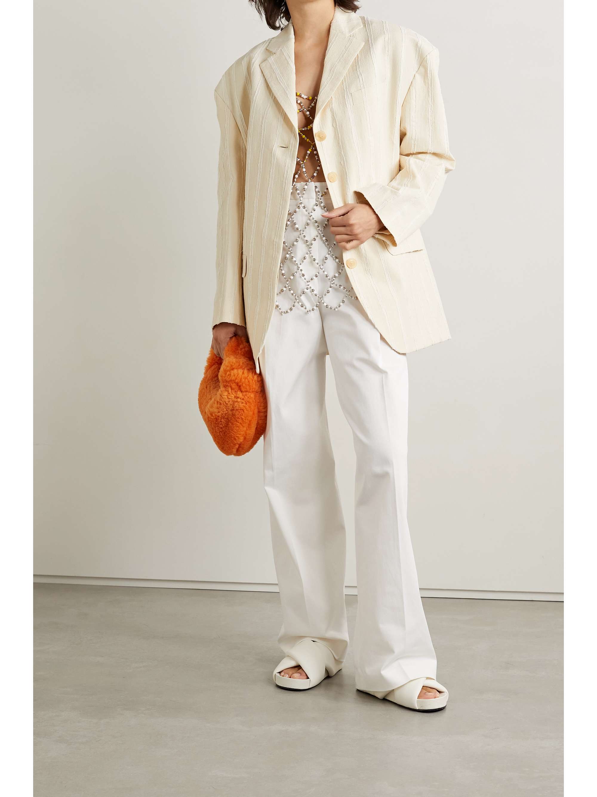 ACNE STUDIOS Belted striped fil coupé cotton-blend blazer