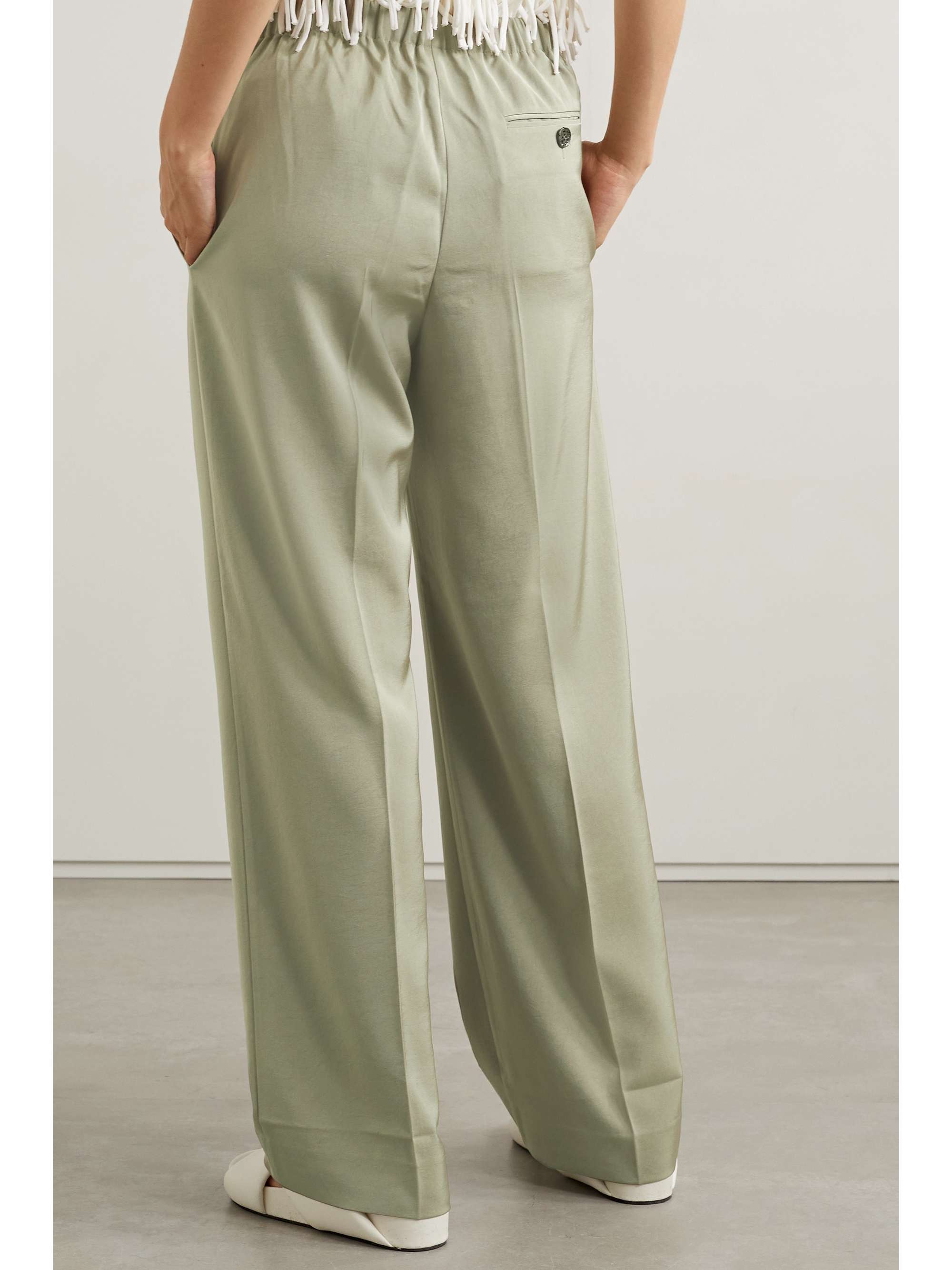 Sage green Pleated crinkled-twill wide 