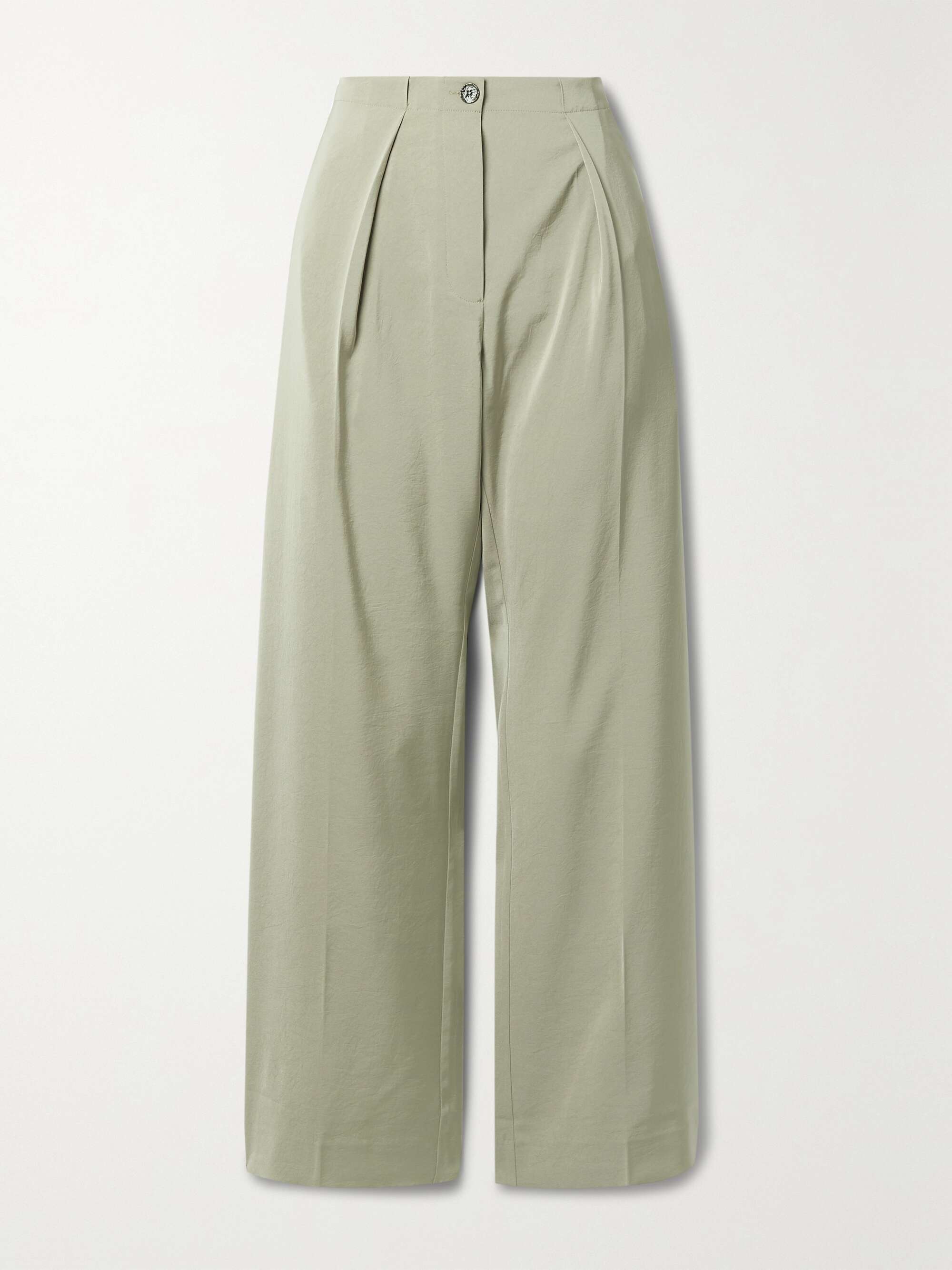 Sage green Pleated crinkled-twill wide 