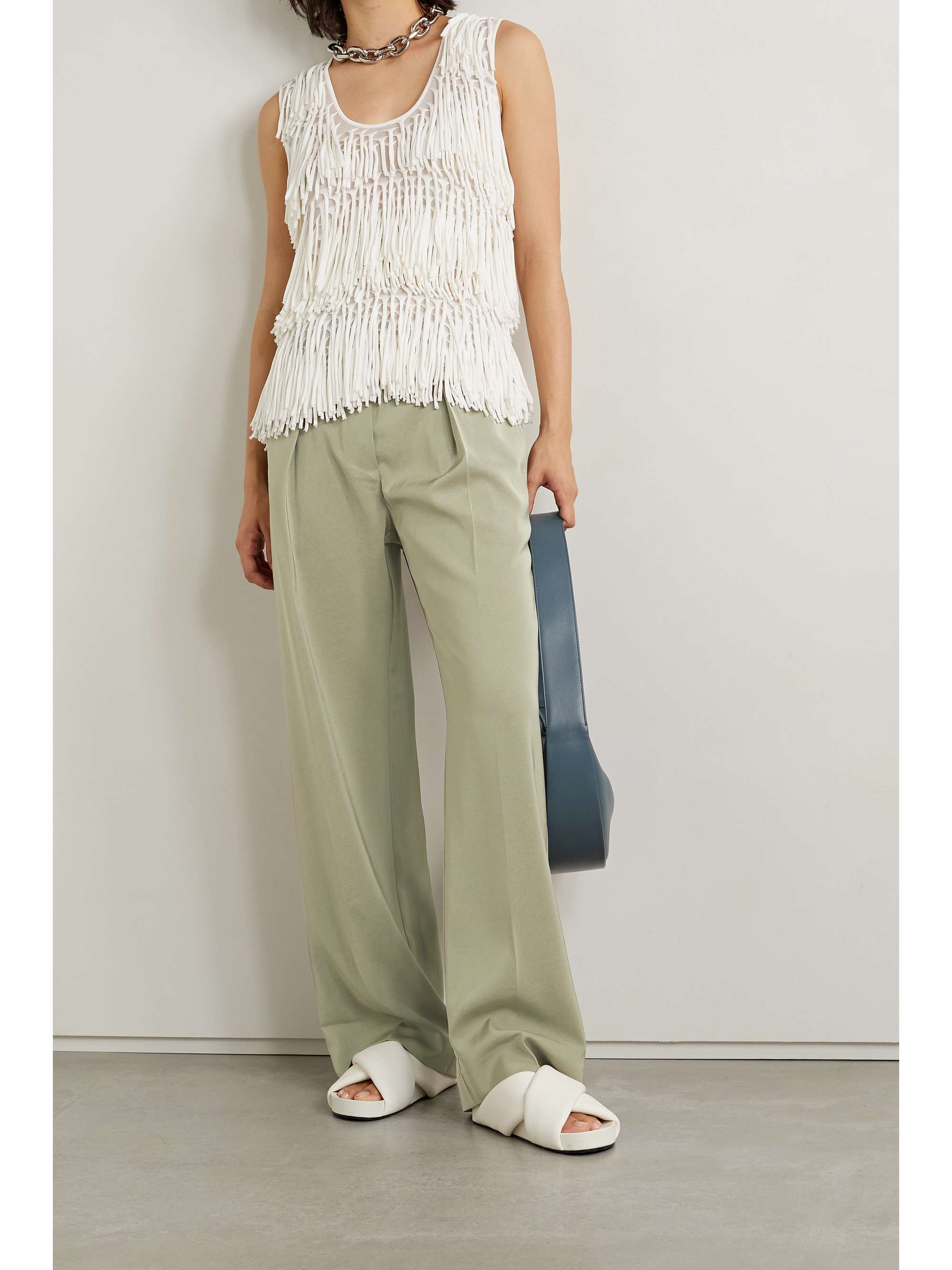 Sage green Pleated crinkled-twill wide 