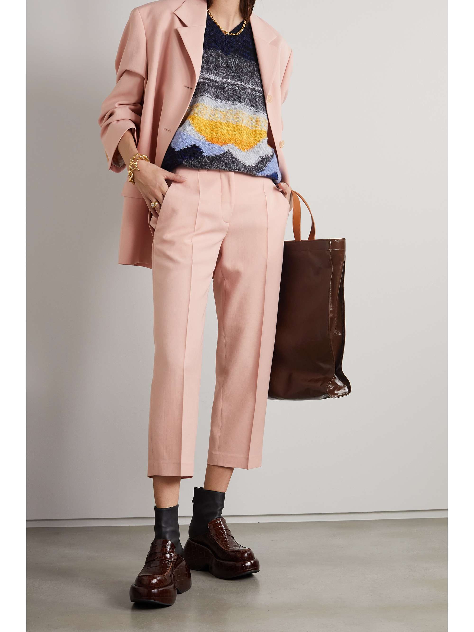 Blush Cropped woven straight-leg pants 