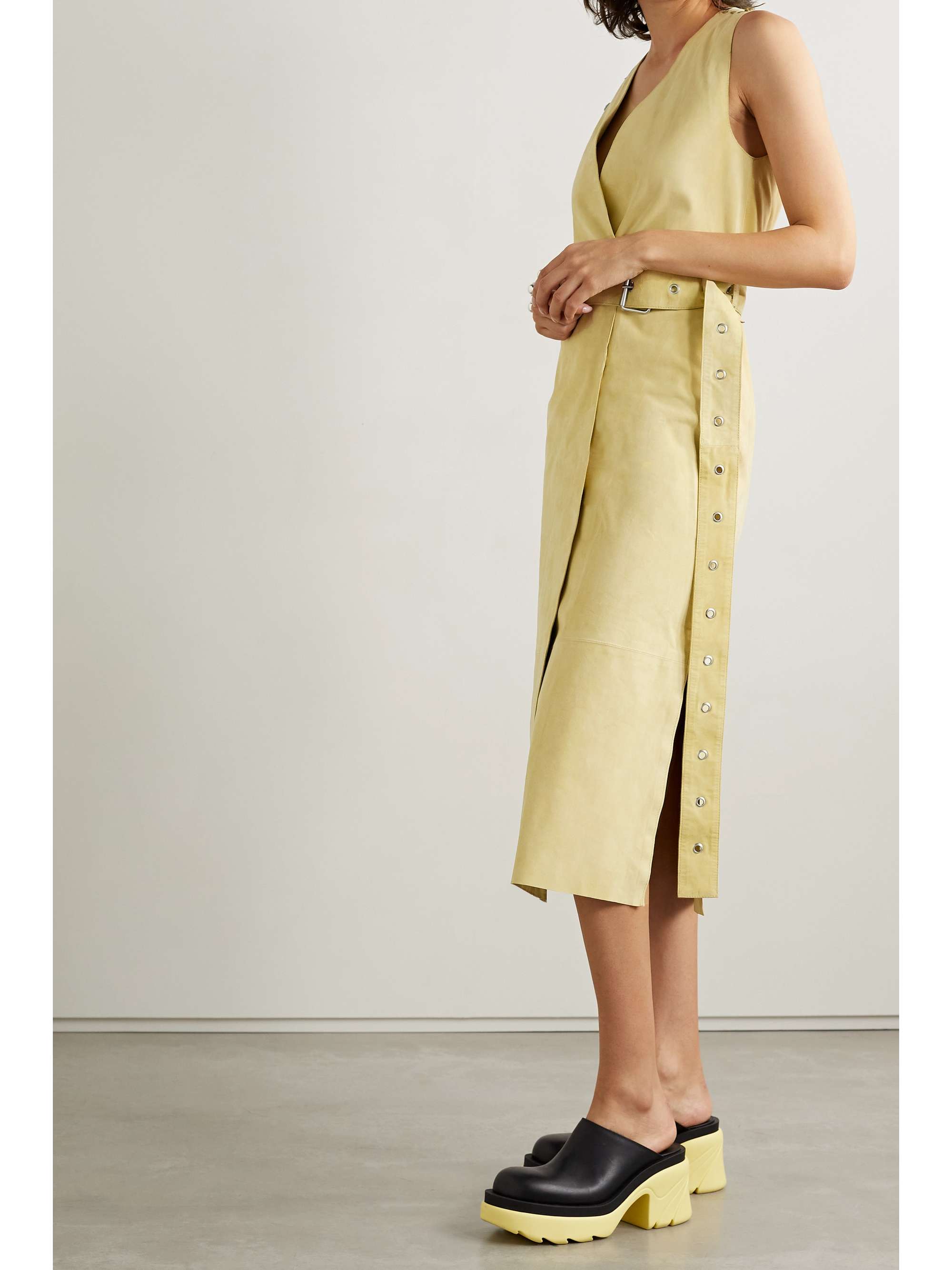 ACNE STUDIOS Whipstitched belted suede midi wrap dress