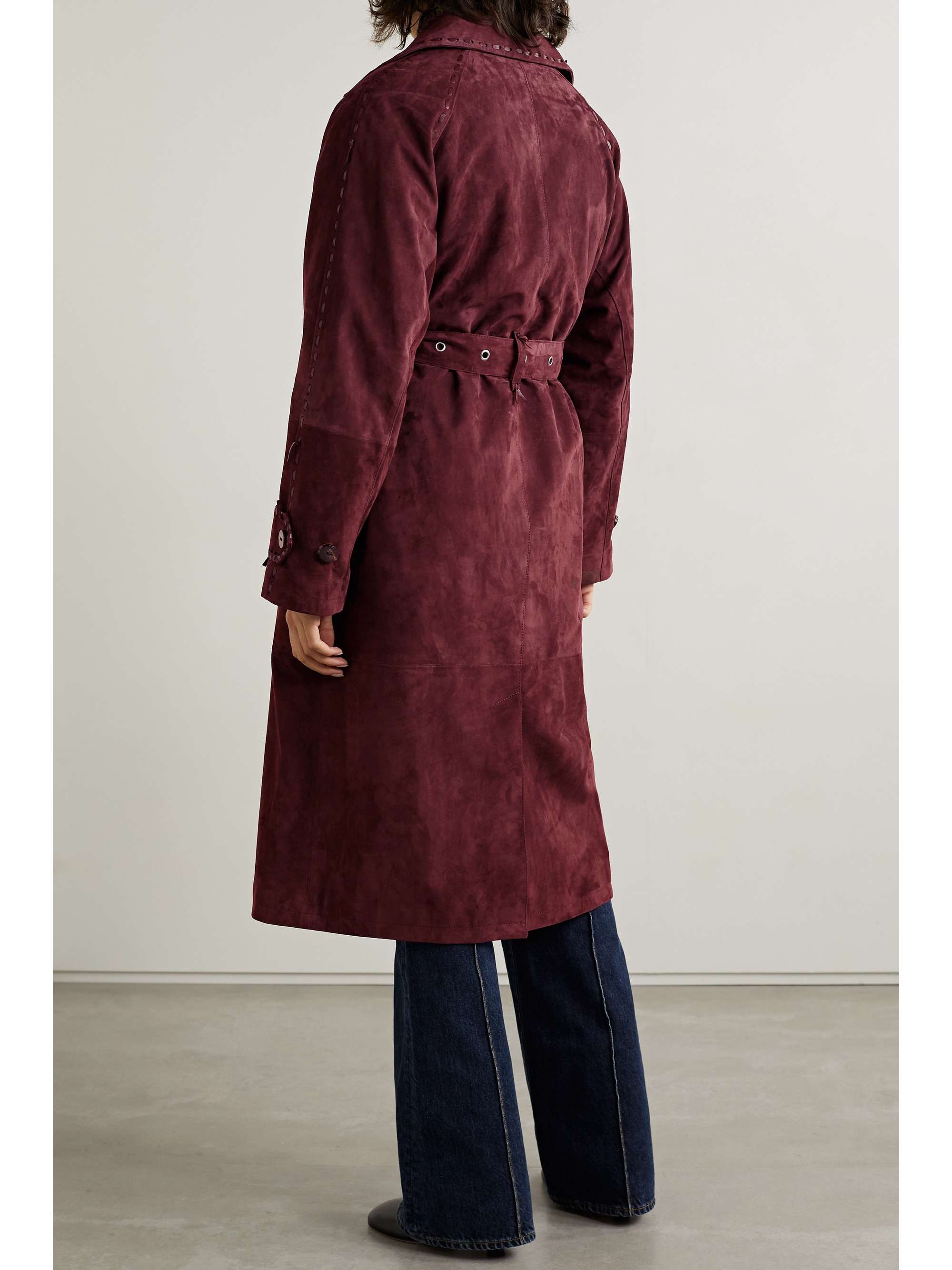 ACNE STUDIOS Whipstitched belted suede trench coat