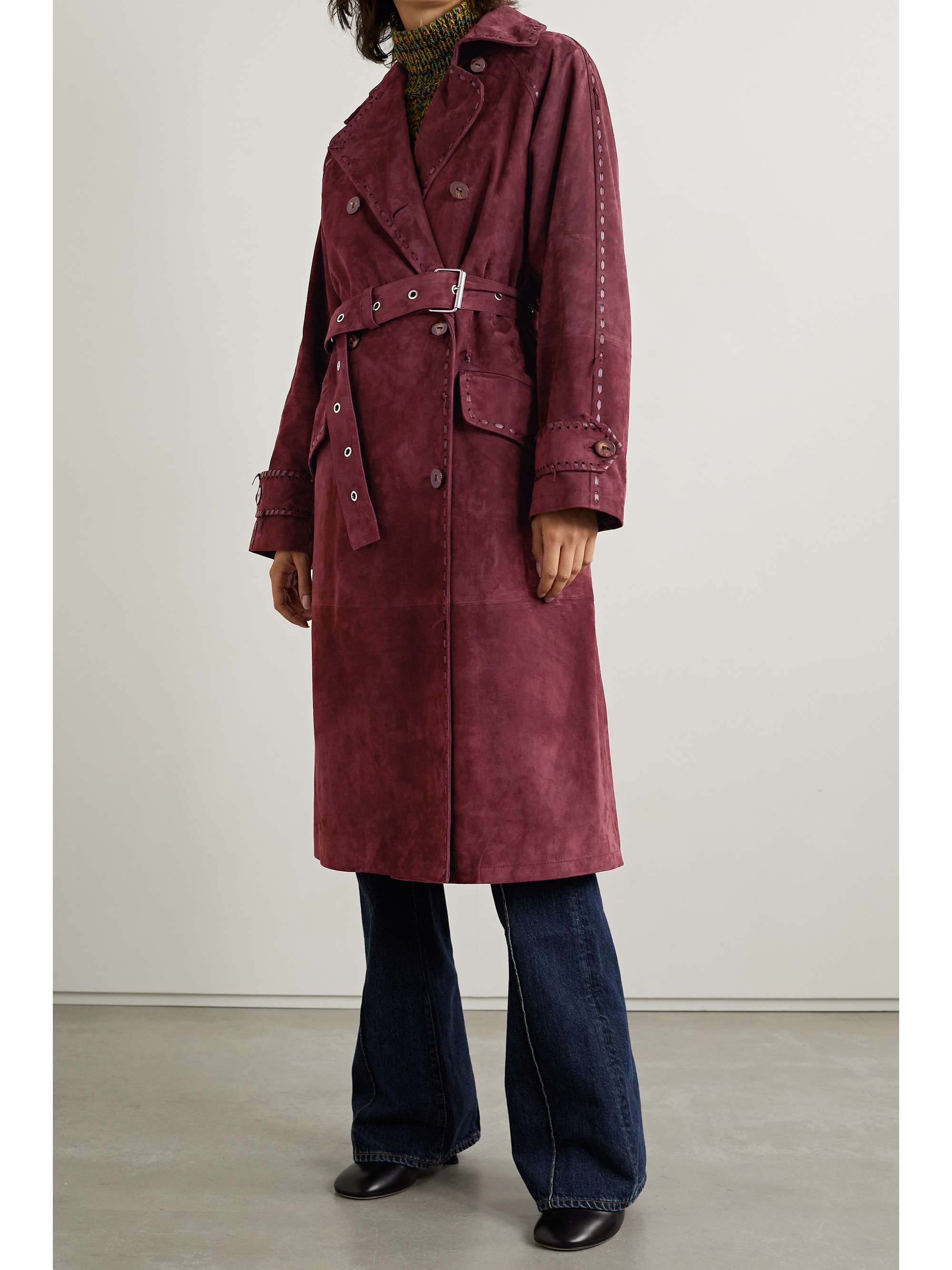 ACNE STUDIOS Whipstitched belted suede trench coat