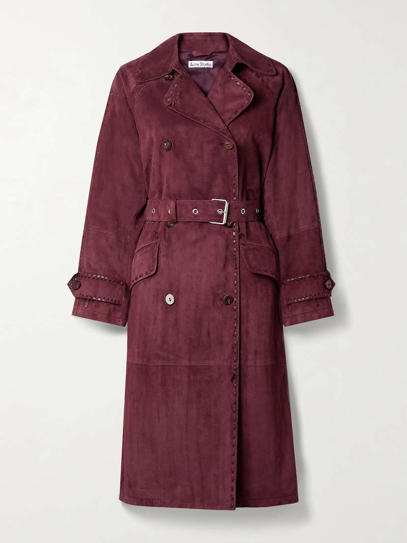 Acne Studios Whipstitched Belted Suede Trench Coat