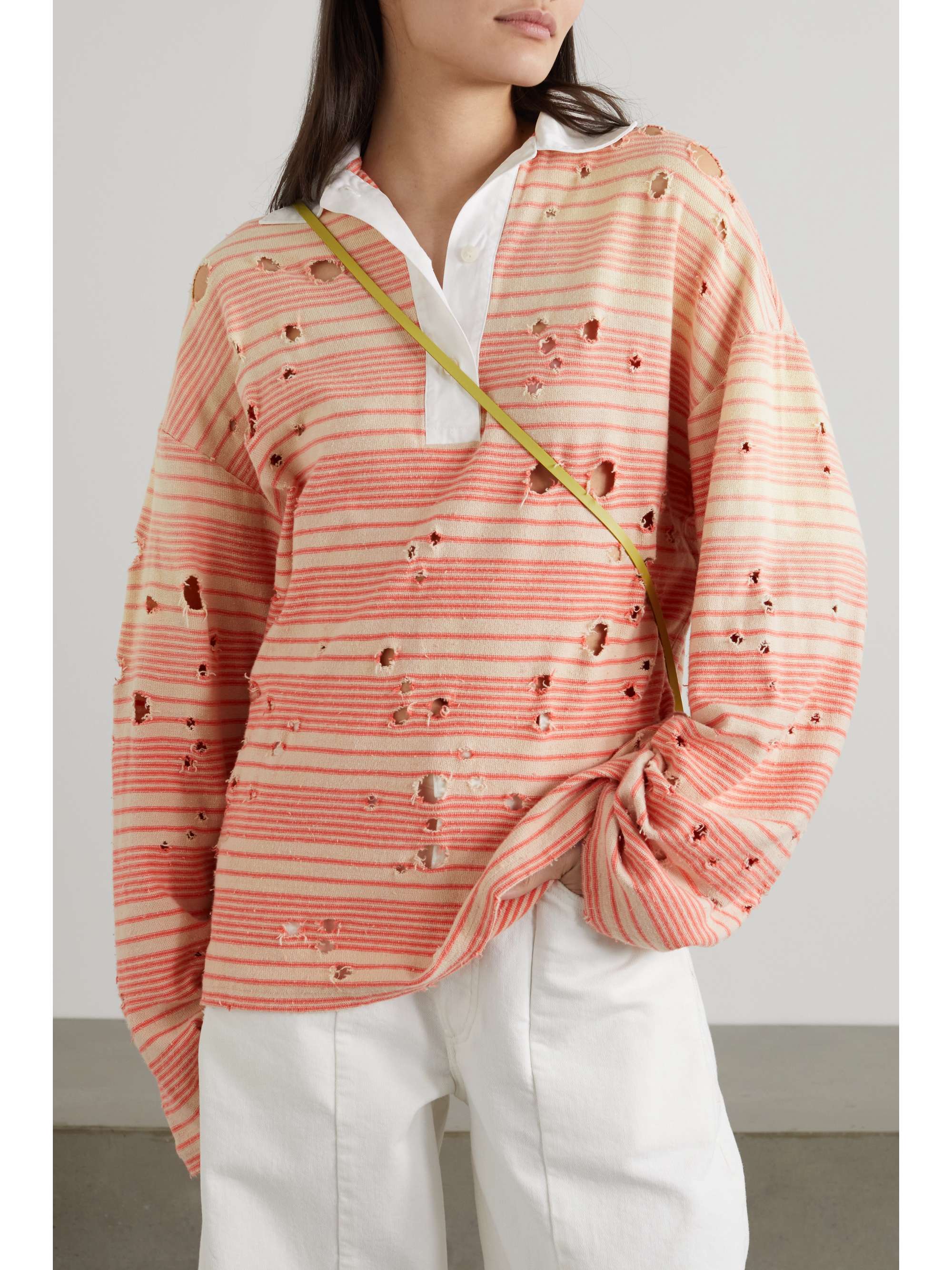 Ecru Oversized distressed striped 
