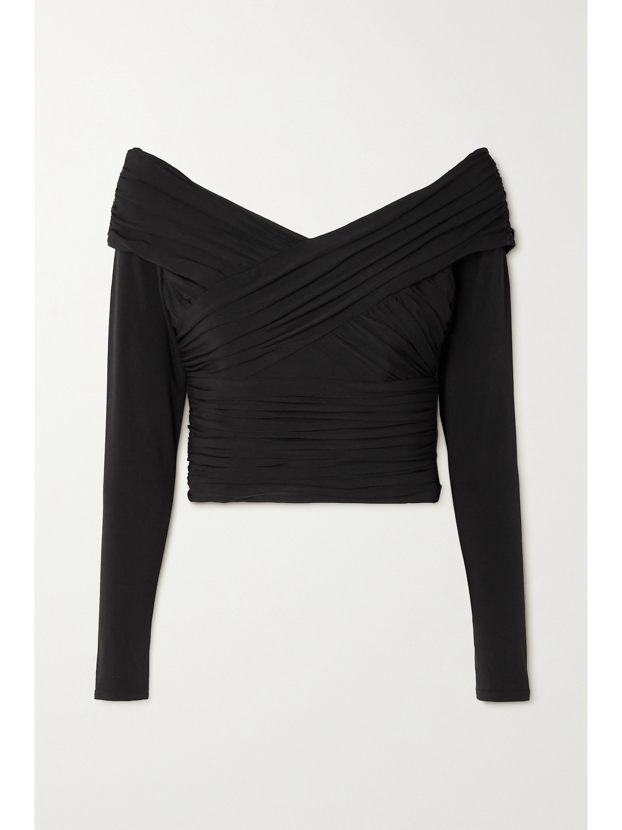 SELF-PORTRAIT OFF-THE-SHOULDER RUCHED STRETCH-JERSEY TOP