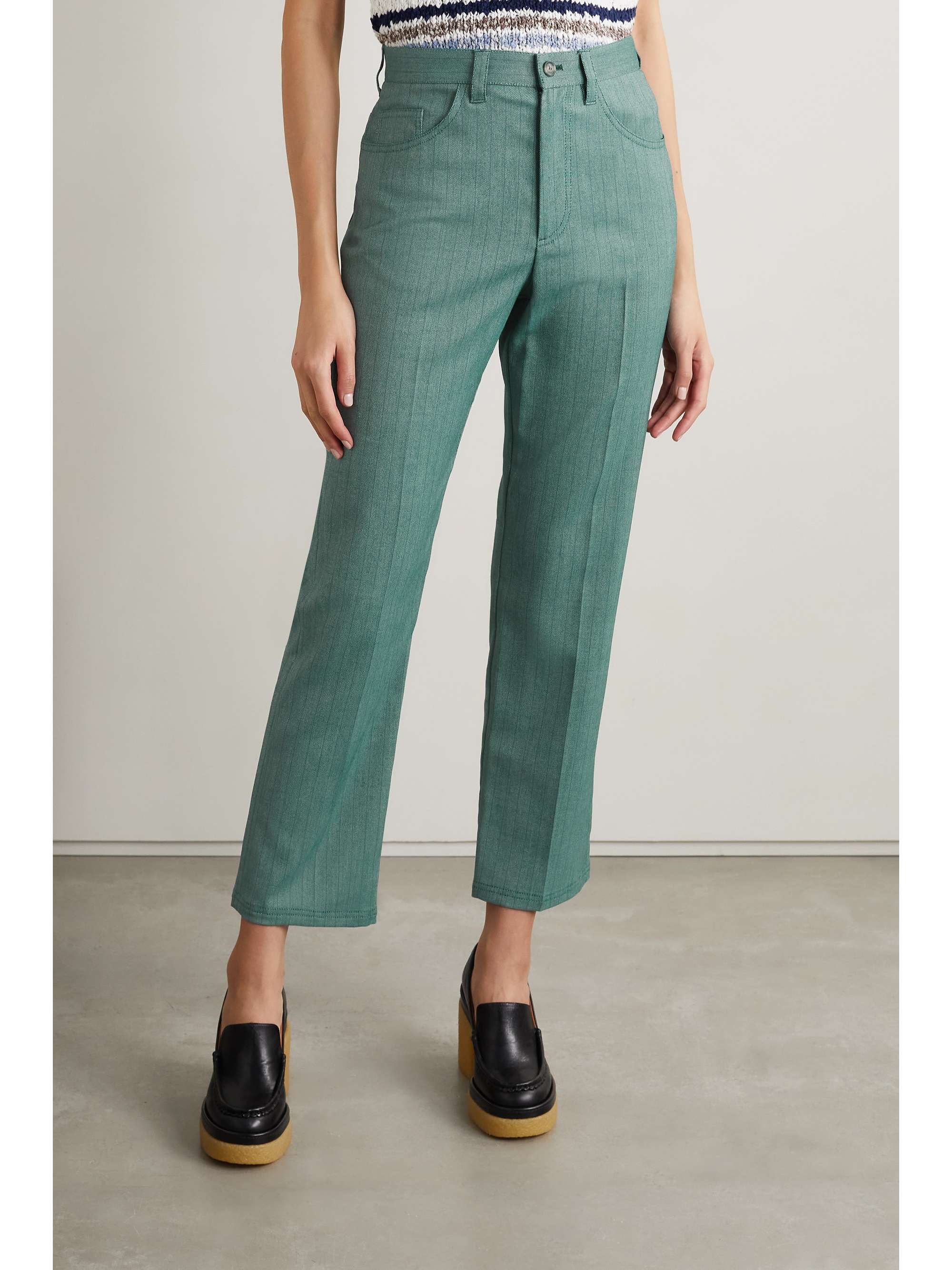 Green Pinstriped woven straight-leg 