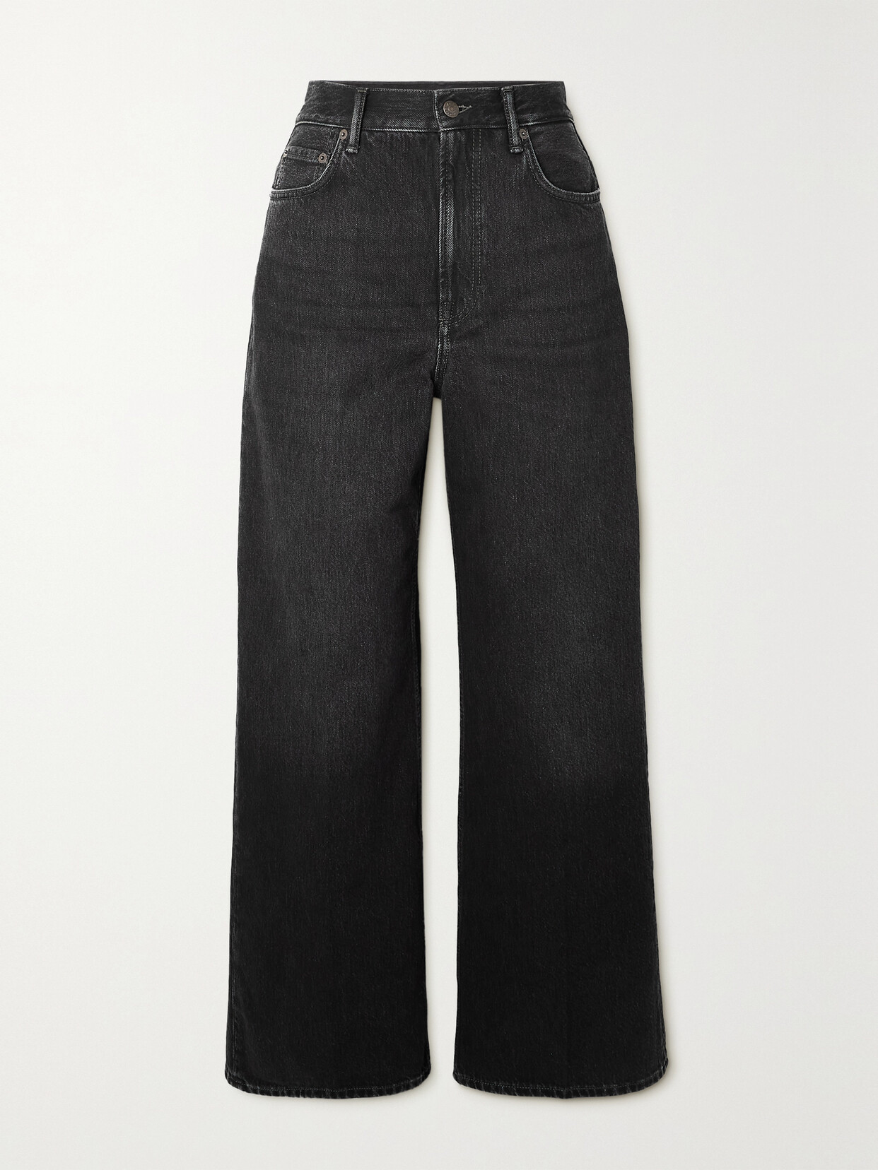 Acne Studios - Distressed High-rise Wide-leg Organic Jeans - Black