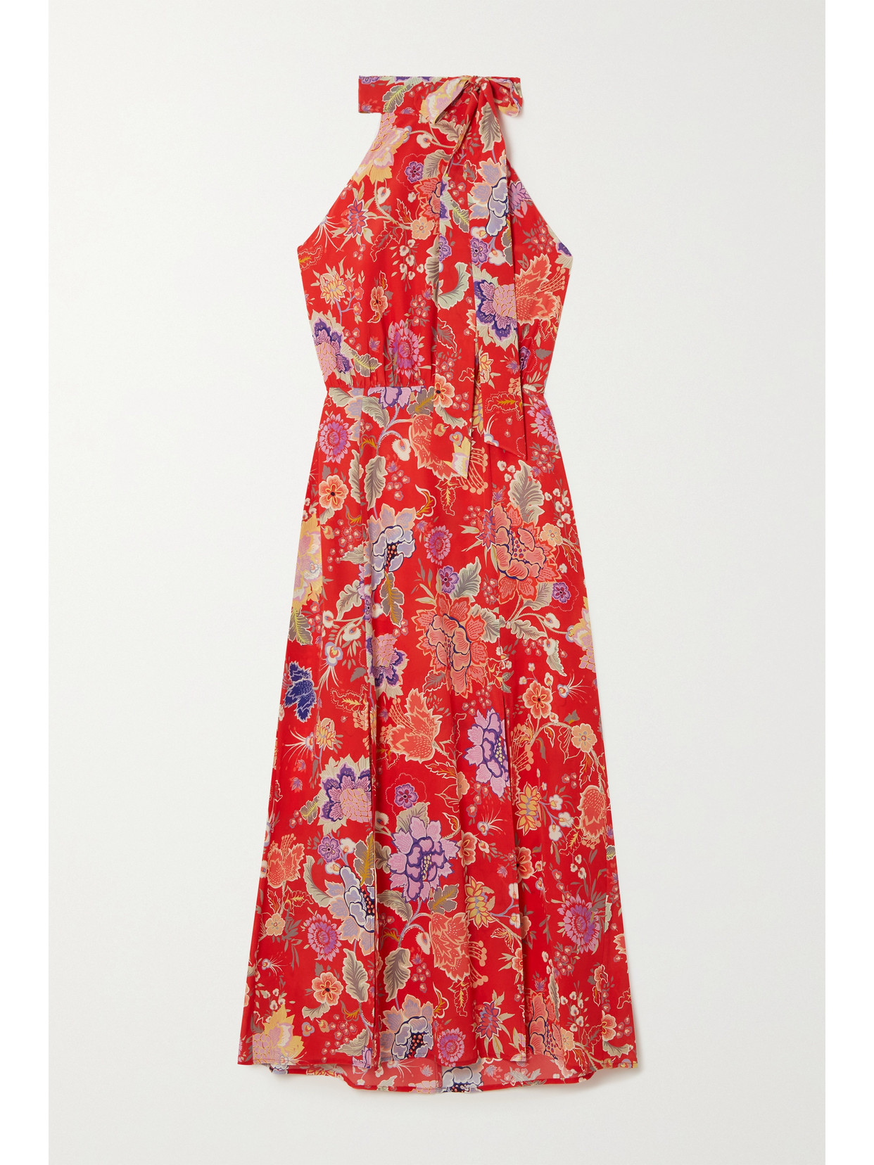 RIXO LONDON VALERIE FLORAL-PRINT SILK CREPE DE CHINE HALTERNECK MIDI DRESS