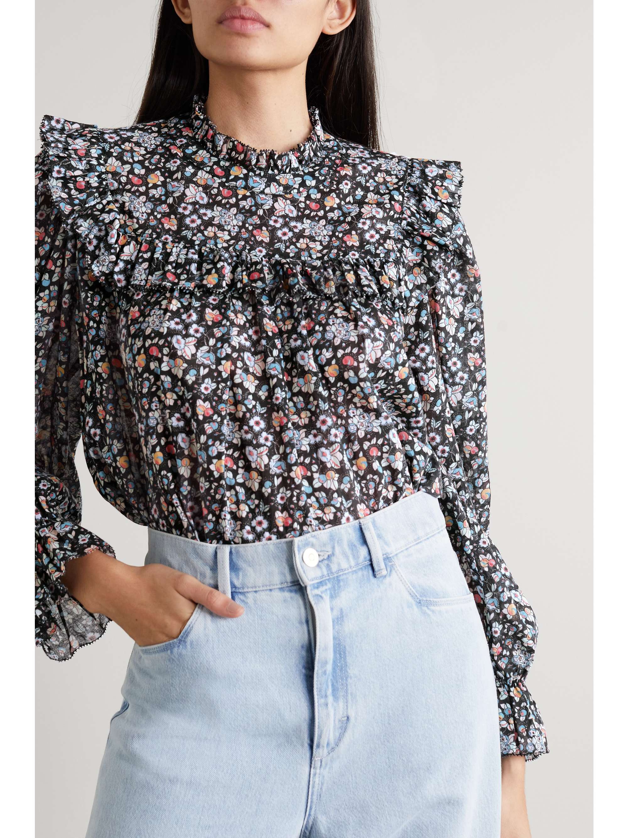 RIXO Lucinda ruffled floral-print cotton-voile blouse