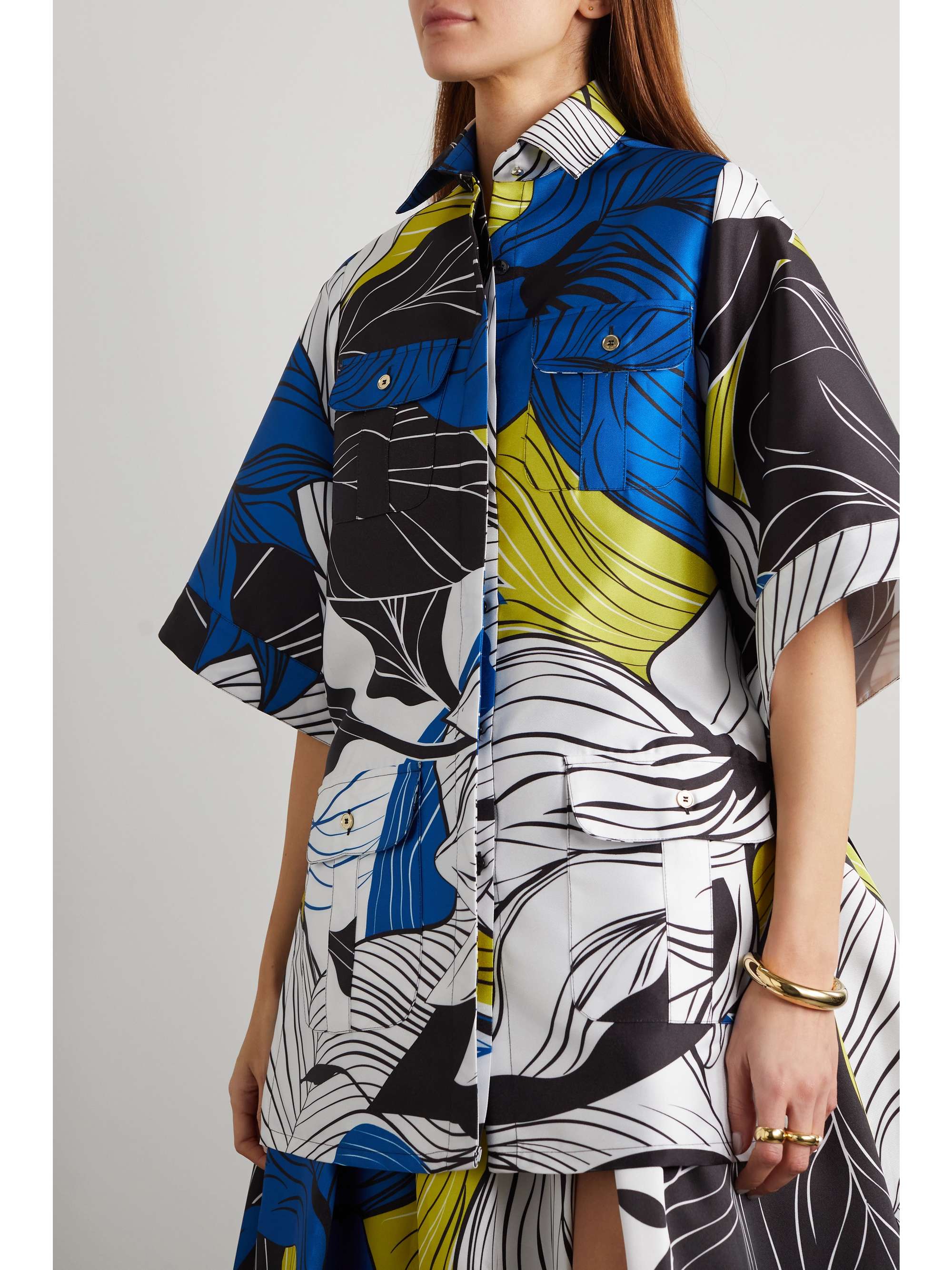 ELIE SAAB Belted printed mikado shirt