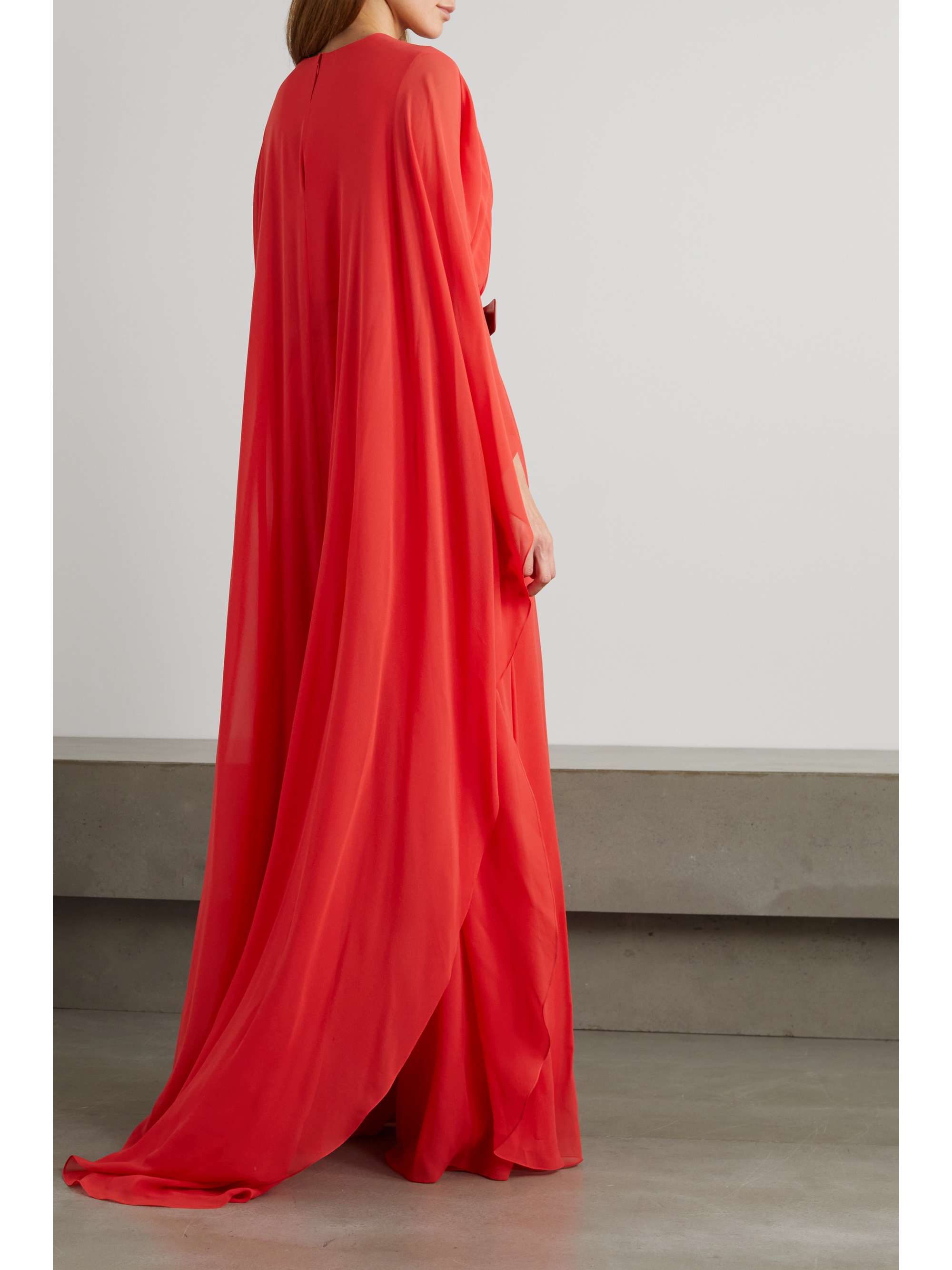 ELIE SAAB Belted draped cape-effect silk-chiffon jumpsuit