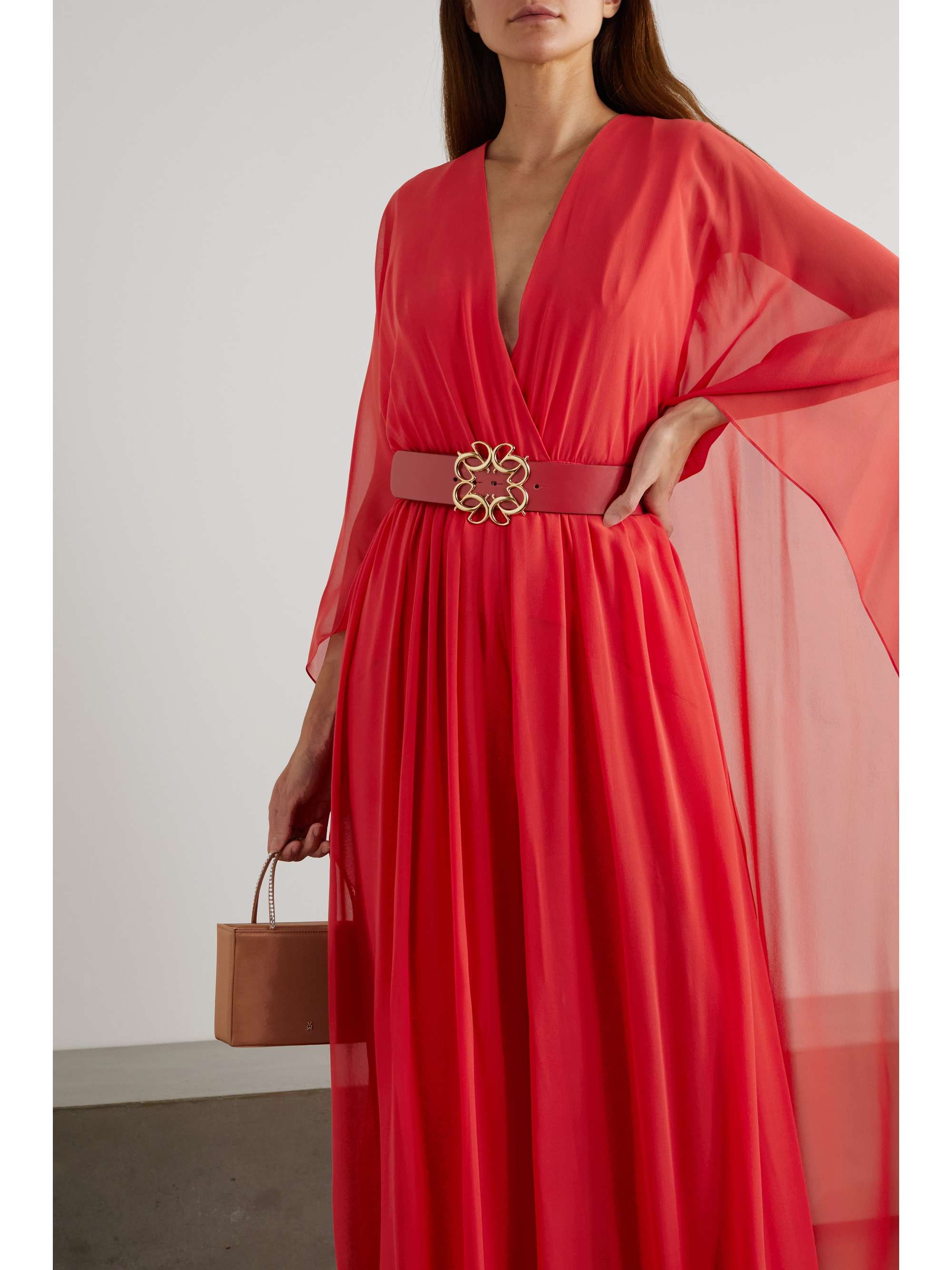 ELIE SAAB Belted draped cape-effect silk-chiffon jumpsuit