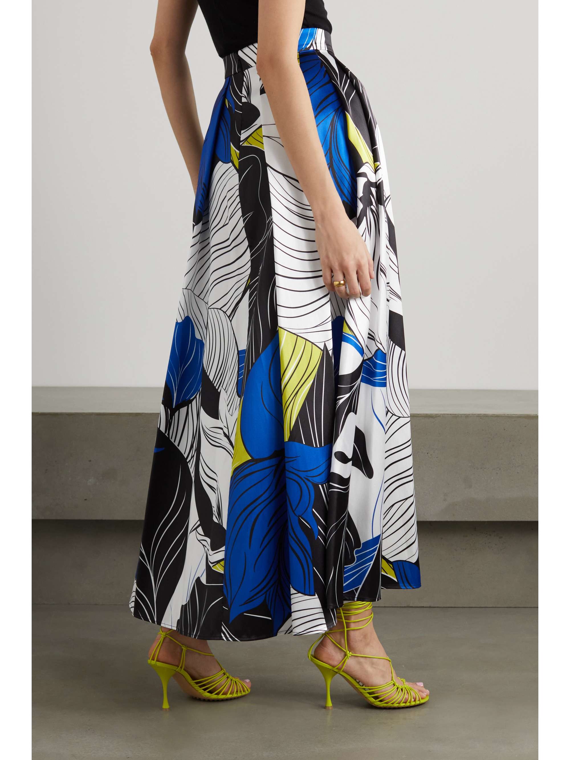 ELIE SAAB Pleated printed mikado maxi skirt