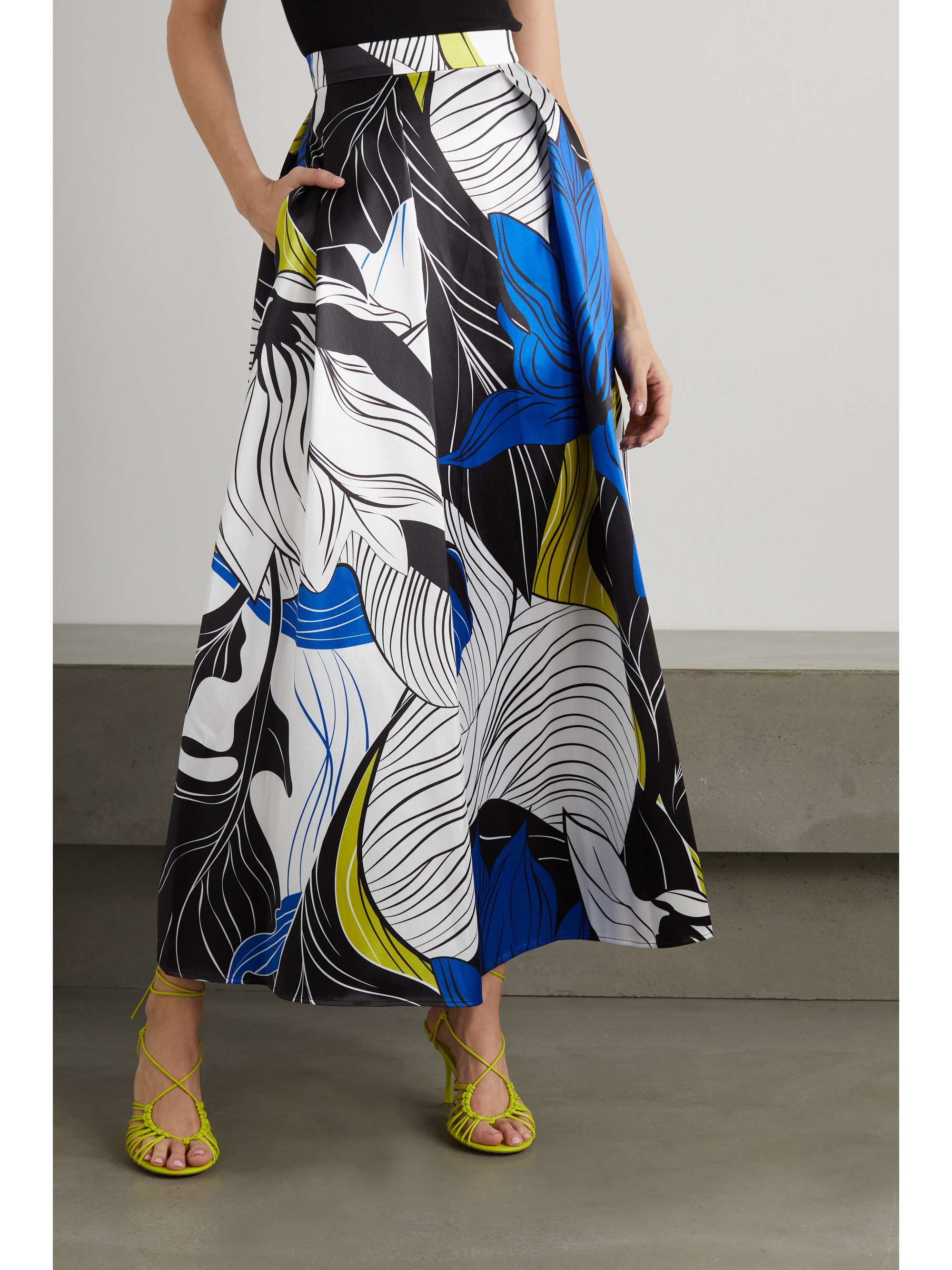 ELIE SAAB Pleated printed mikado maxi skirt