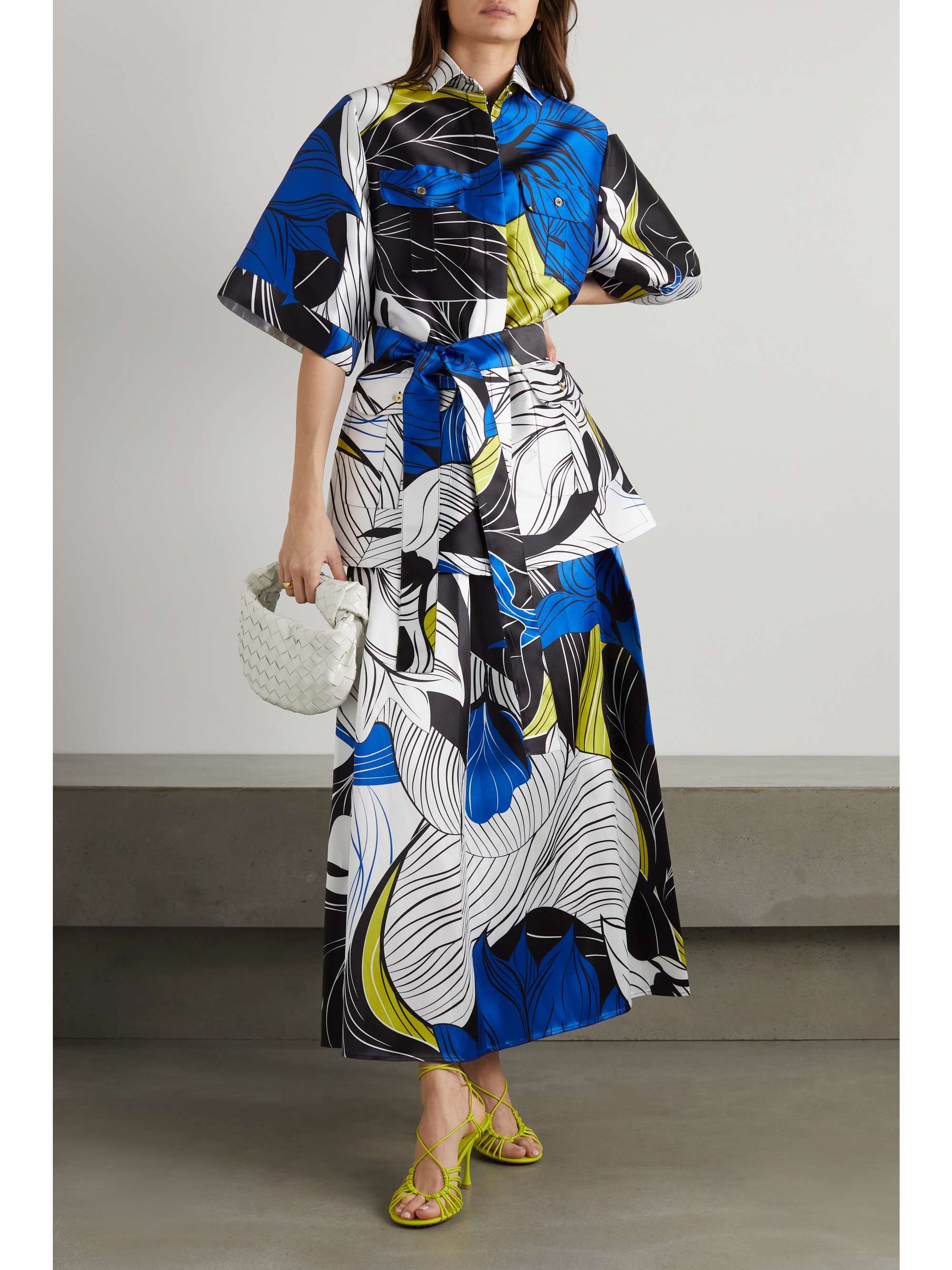 ELIE SAAB Pleated printed mikado maxi skirt