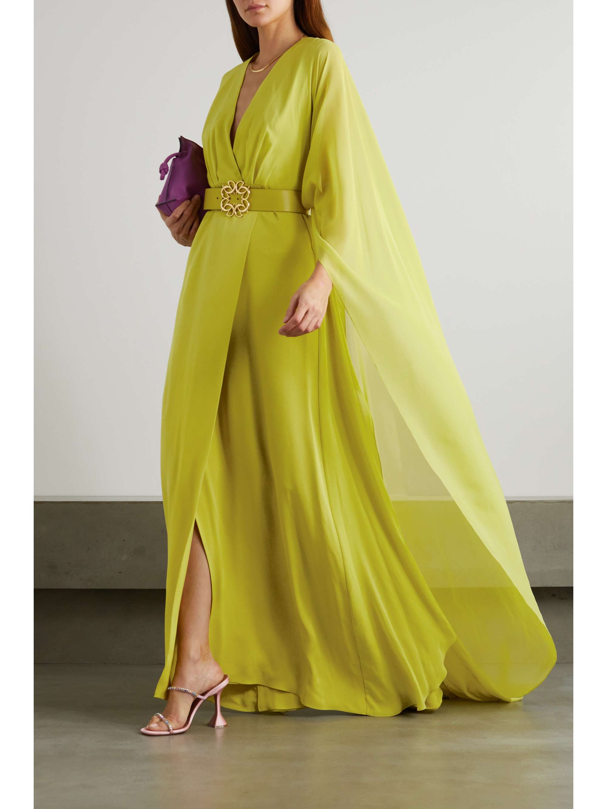 ELIE SAAB Belted wrap-effect draped silk-chiffon gown