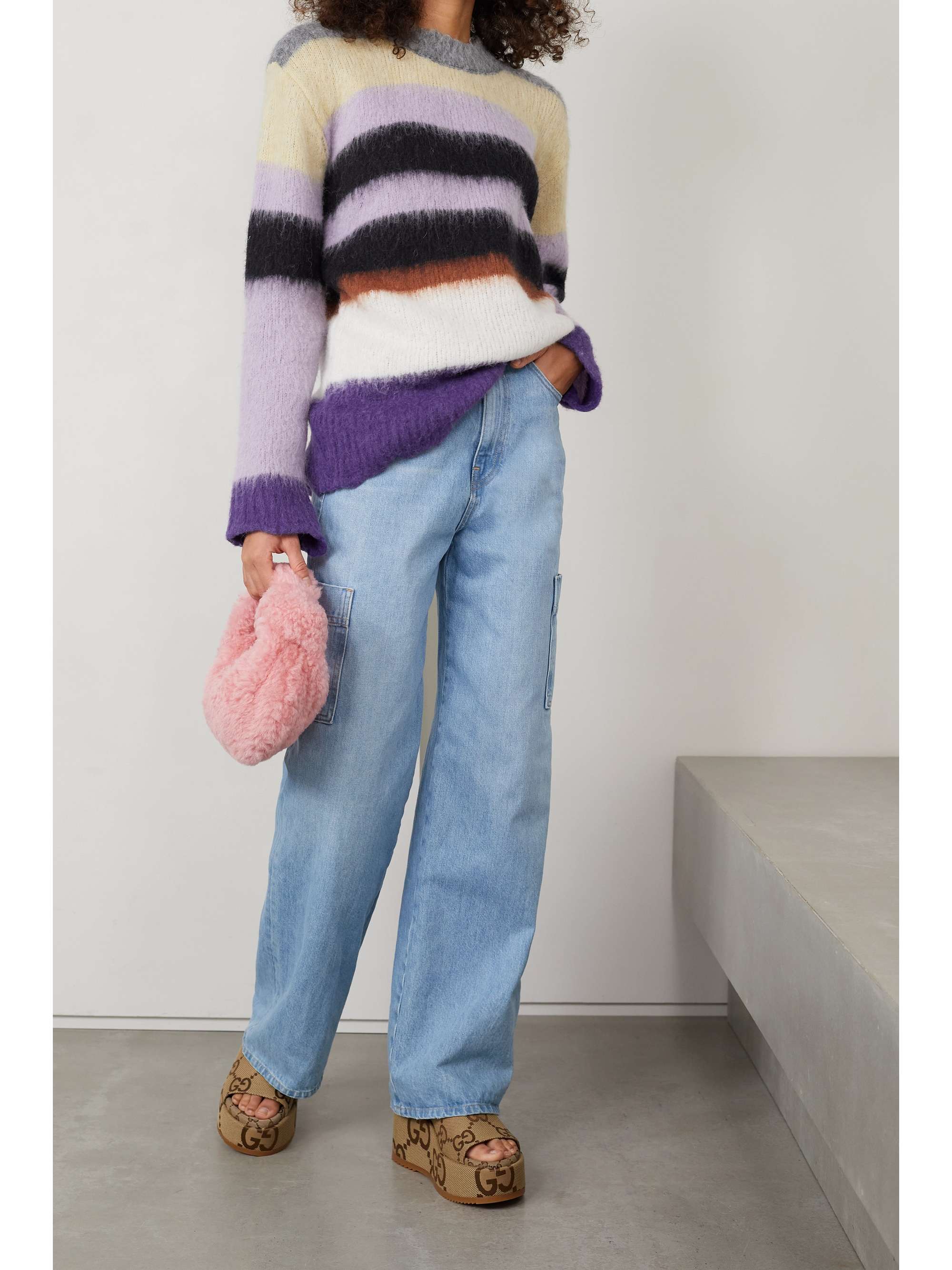 blue and purple striped sweater