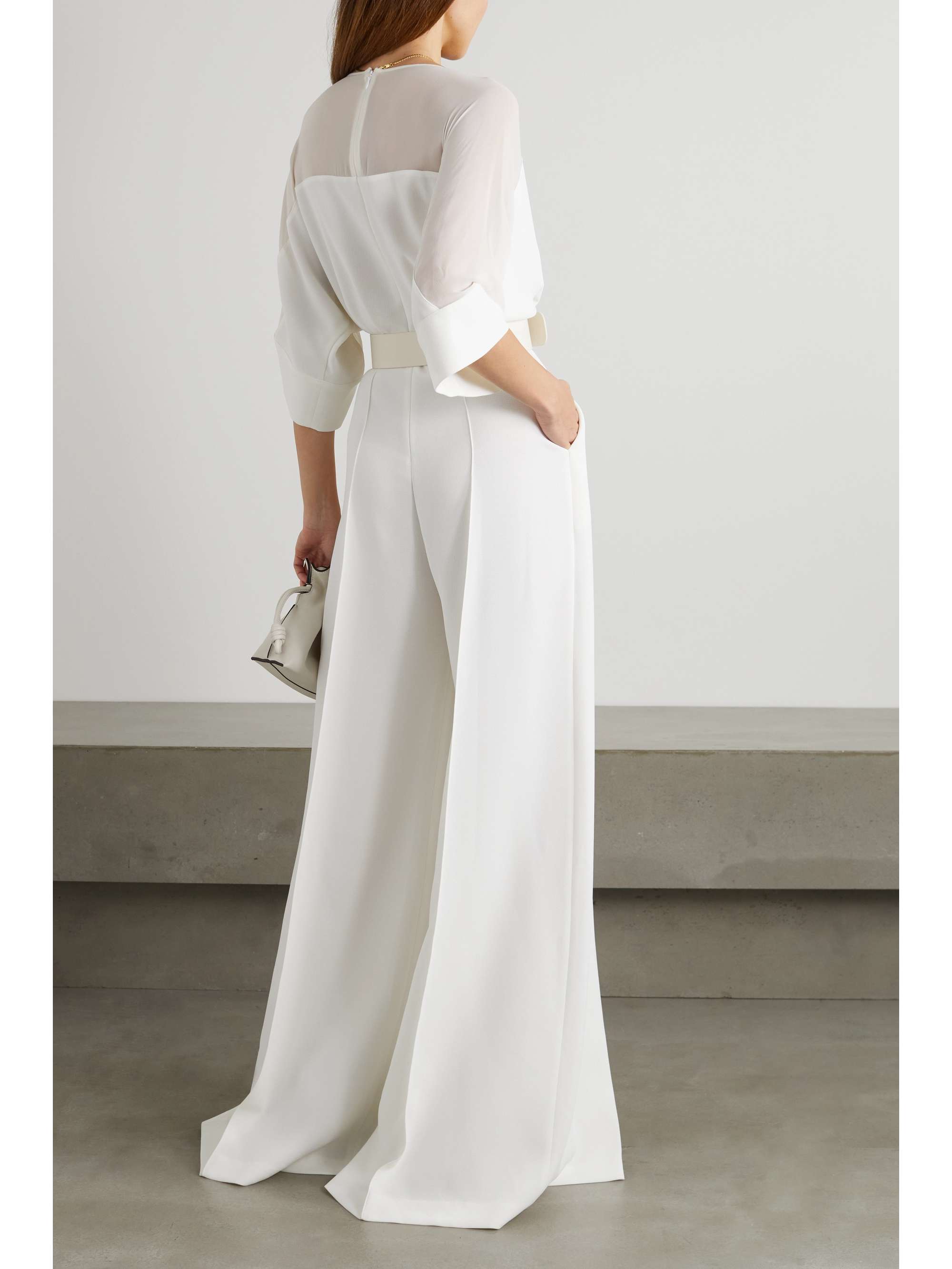ELIE SAAB Combi-pantalon en crêpe et en georgette de soie à ceinture