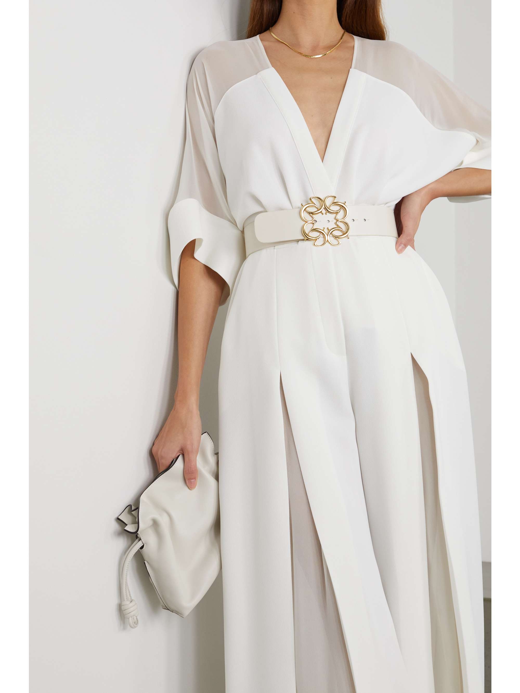ELIE SAAB Combi-pantalon en crêpe et en georgette de soie à ceinture