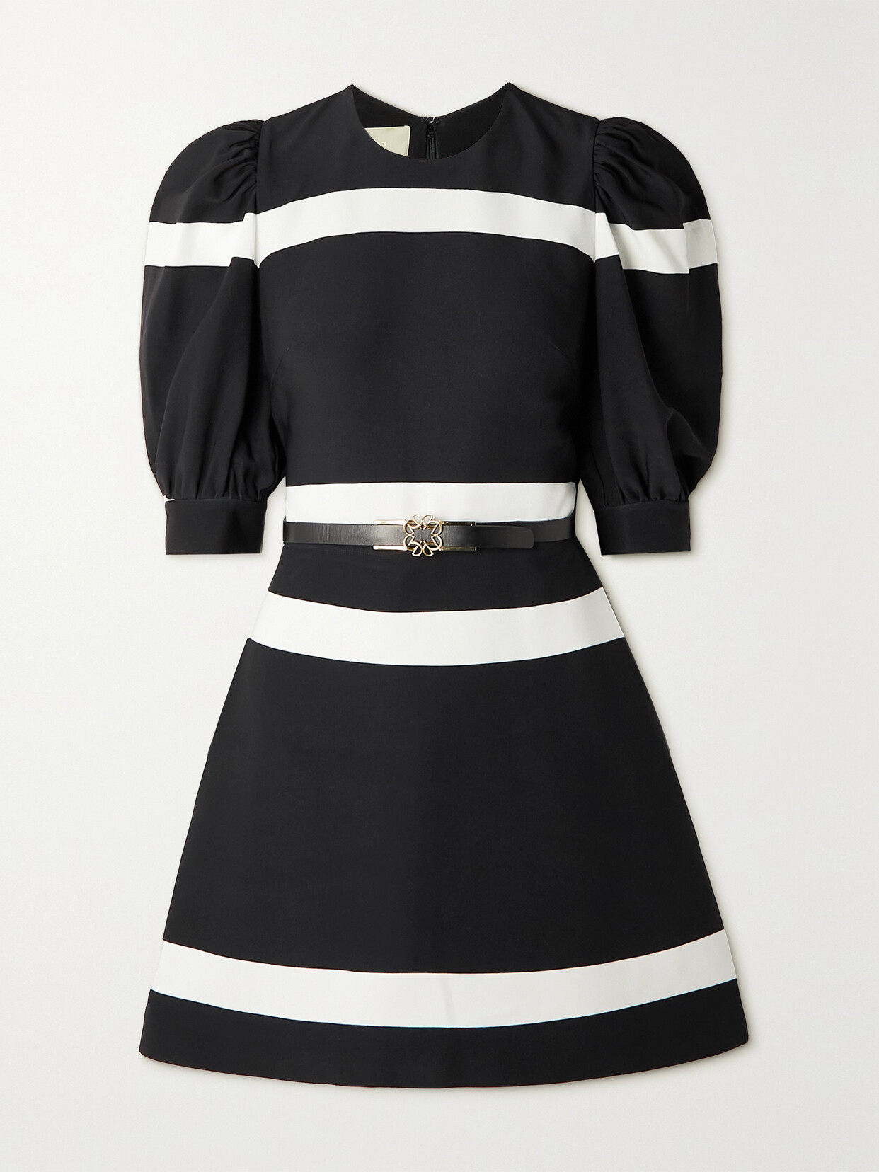 Elie Saab Belted Two-tone Striped Stretch-crepe Mini Dress In Black