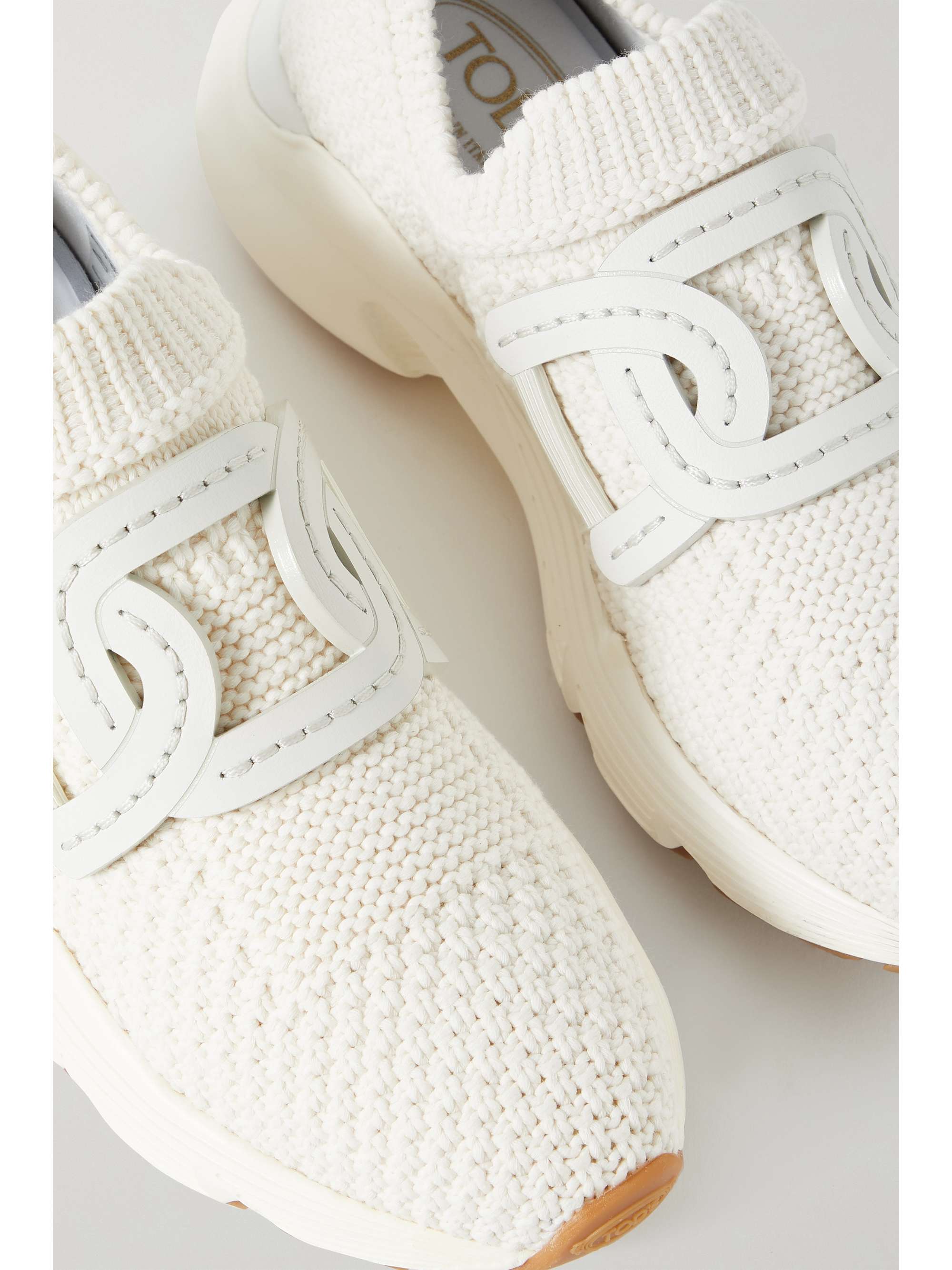 TOD'S Sportivo Run leather-trimmed knitted slip-on sneakers