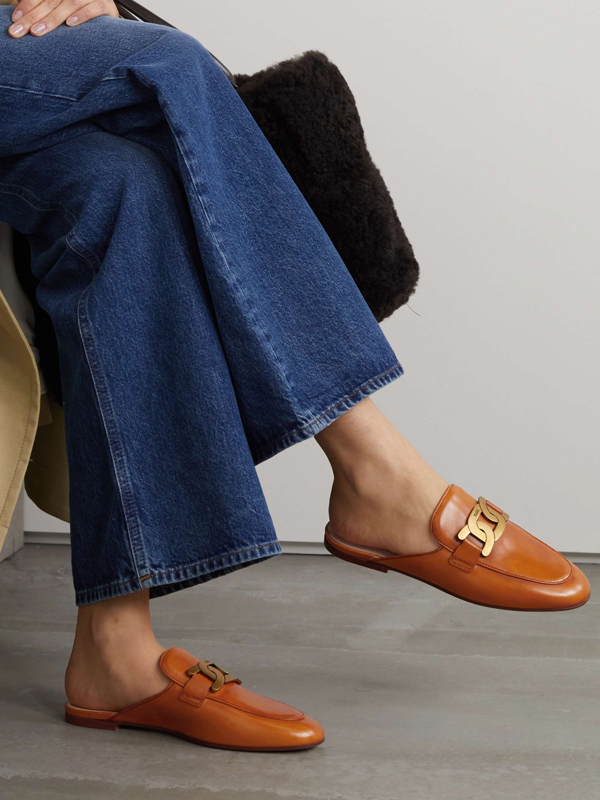 TOD'S Embellished leather slippers