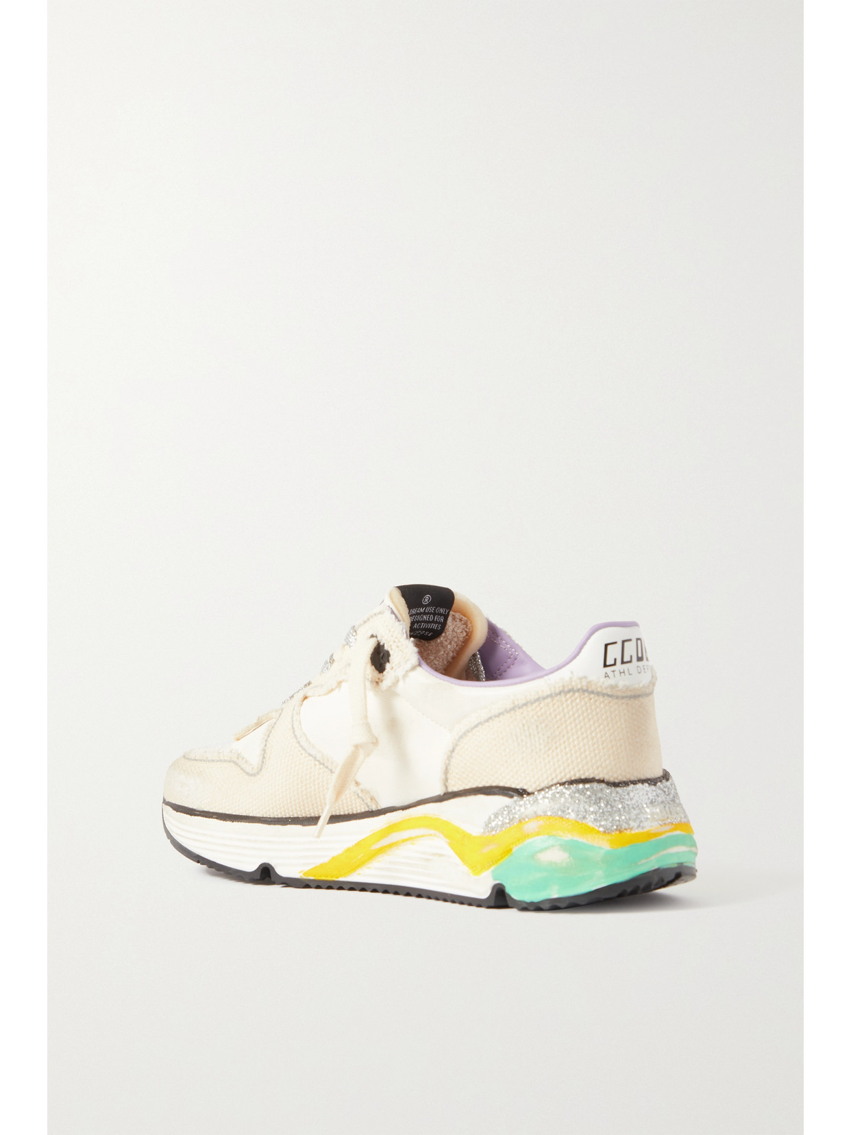 Golden Goose Running Sole Distressed Leather And Canvas Sneakers In Off-white