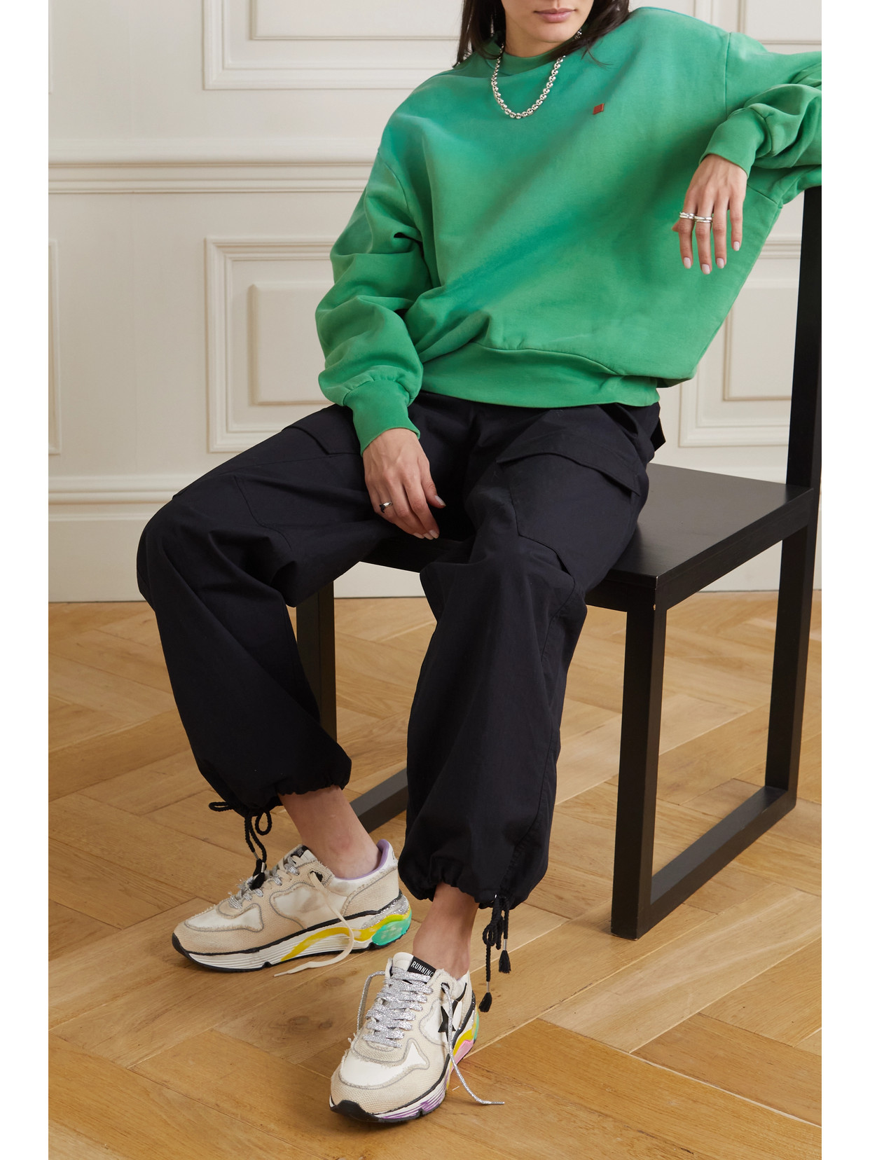 Golden Goose Running Sole Distressed Leather And Canvas Sneakers In Off-white