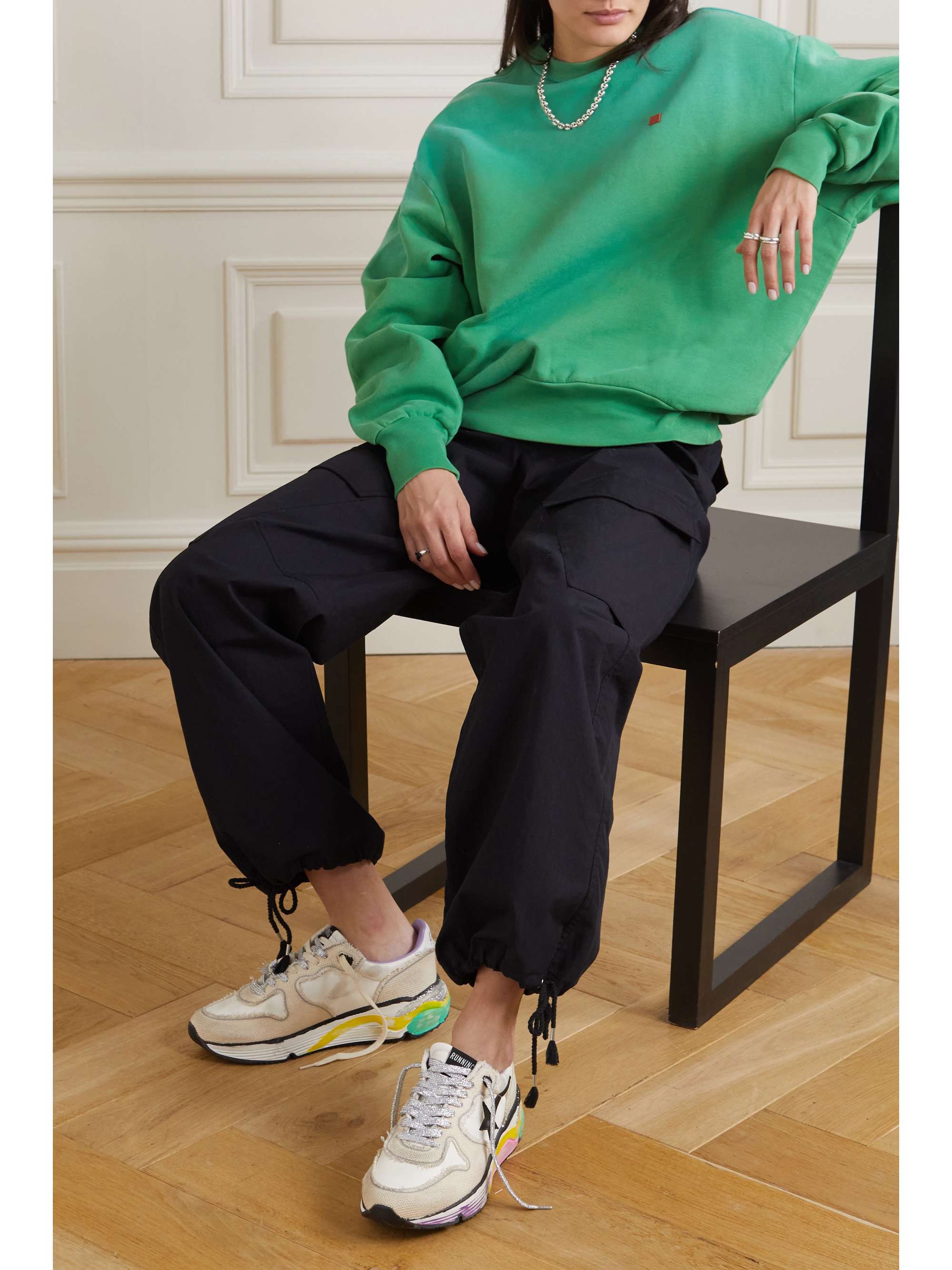 GOLDEN GOOSE Running Sole distressed leather and canvas sneakers