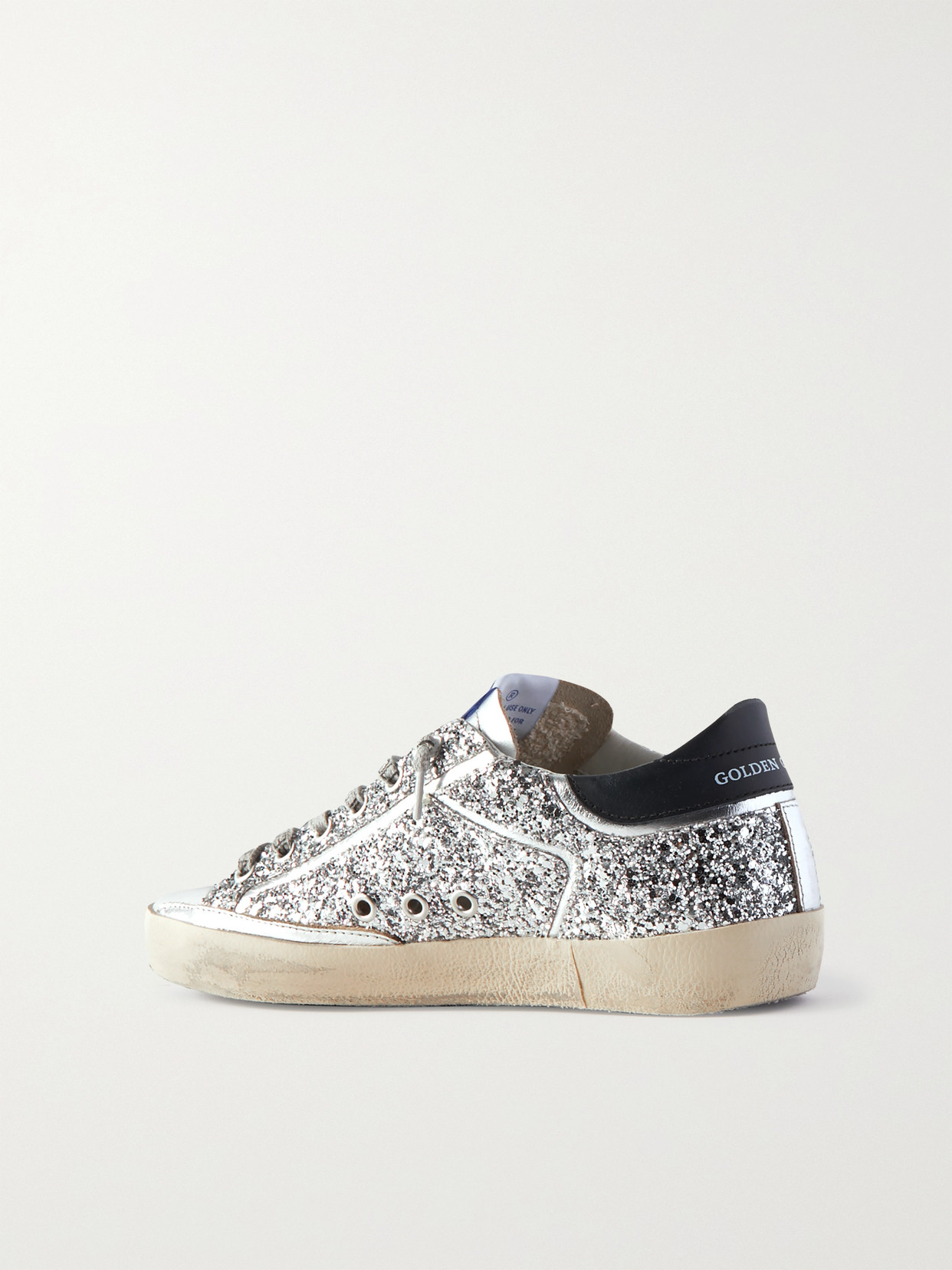 Golden Goose Superstar Distressed Metallic Glittered Leather Sneakers In Silver