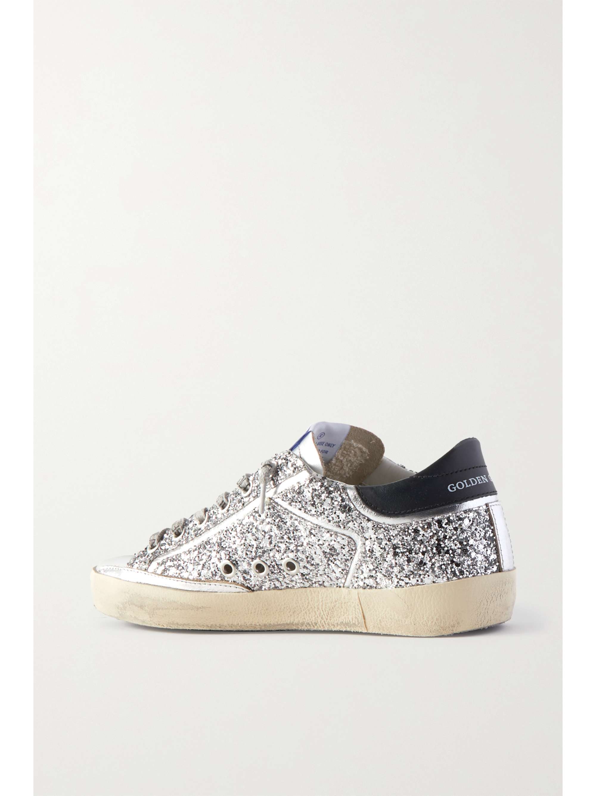 GOLDEN GOOSE Superstar distressed metallic glittered leather sneakers