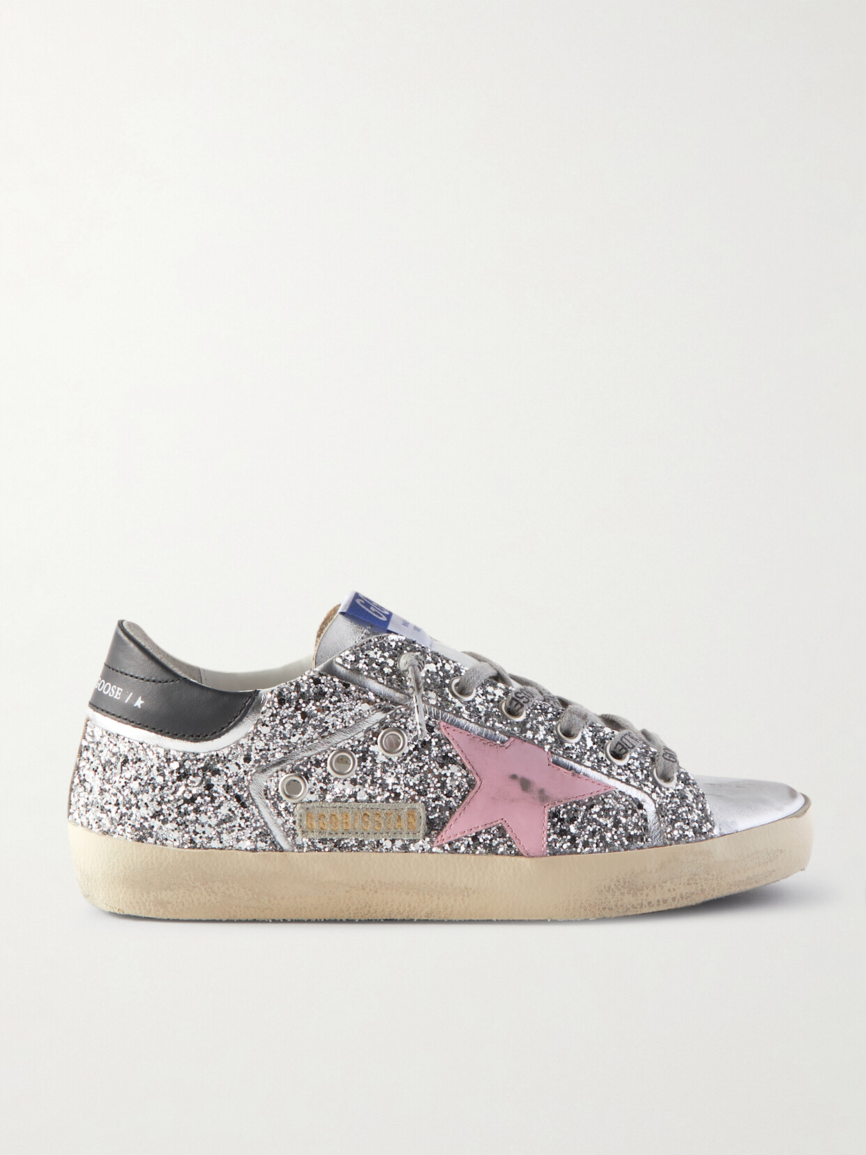Golden Goose Superstar Distressed Metallic Glittered Leather Sneakers In Silver