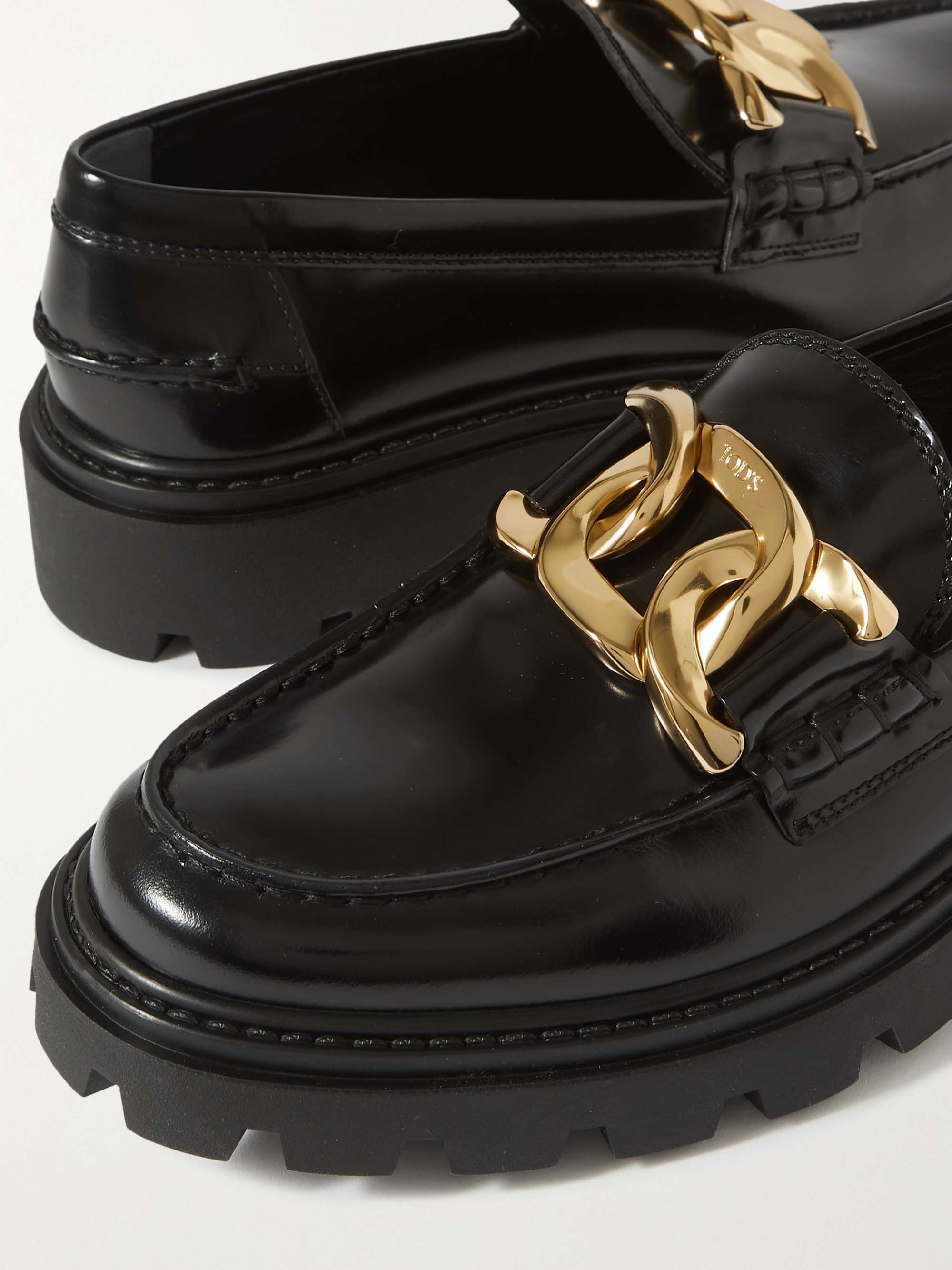 TOD'S Gomma Pesante embellished glossed-leather loafers