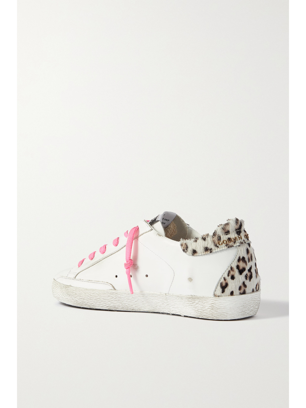 Golden Goose Superstar Leopard-print Calf Hair-trimmed Distressed Leather Sneakers In White
