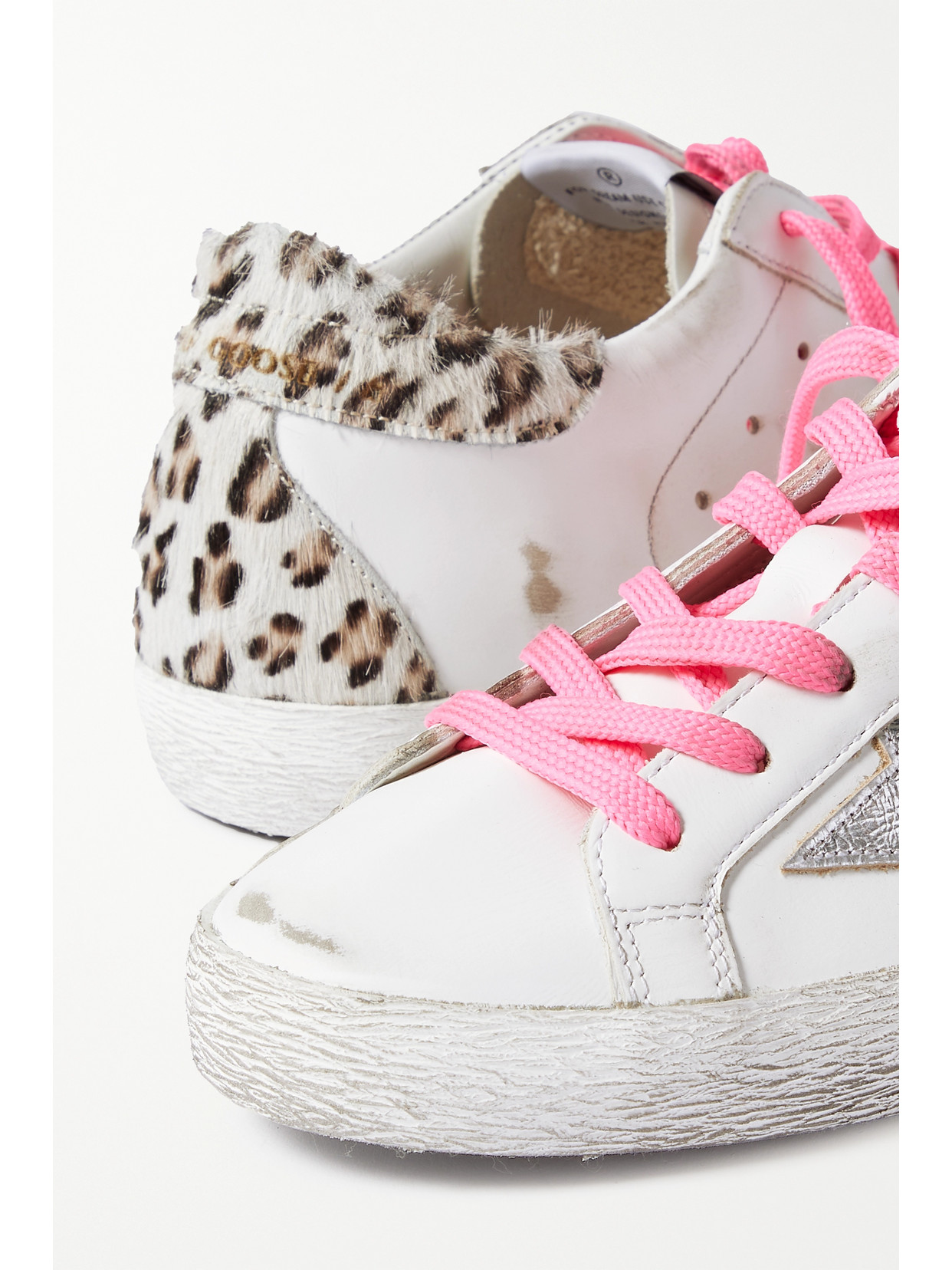 Golden Goose Superstar Leopard-print Calf Hair-trimmed Distressed Leather Sneakers In White