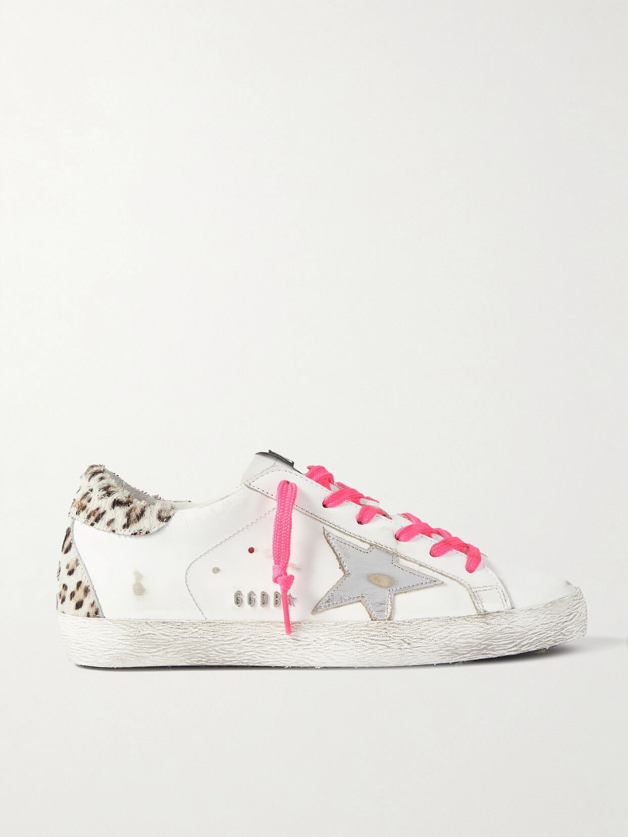 Golden Goose - Superstar Leopard-print Calf Hair-trimmed Distressed Leather Sneakers - White