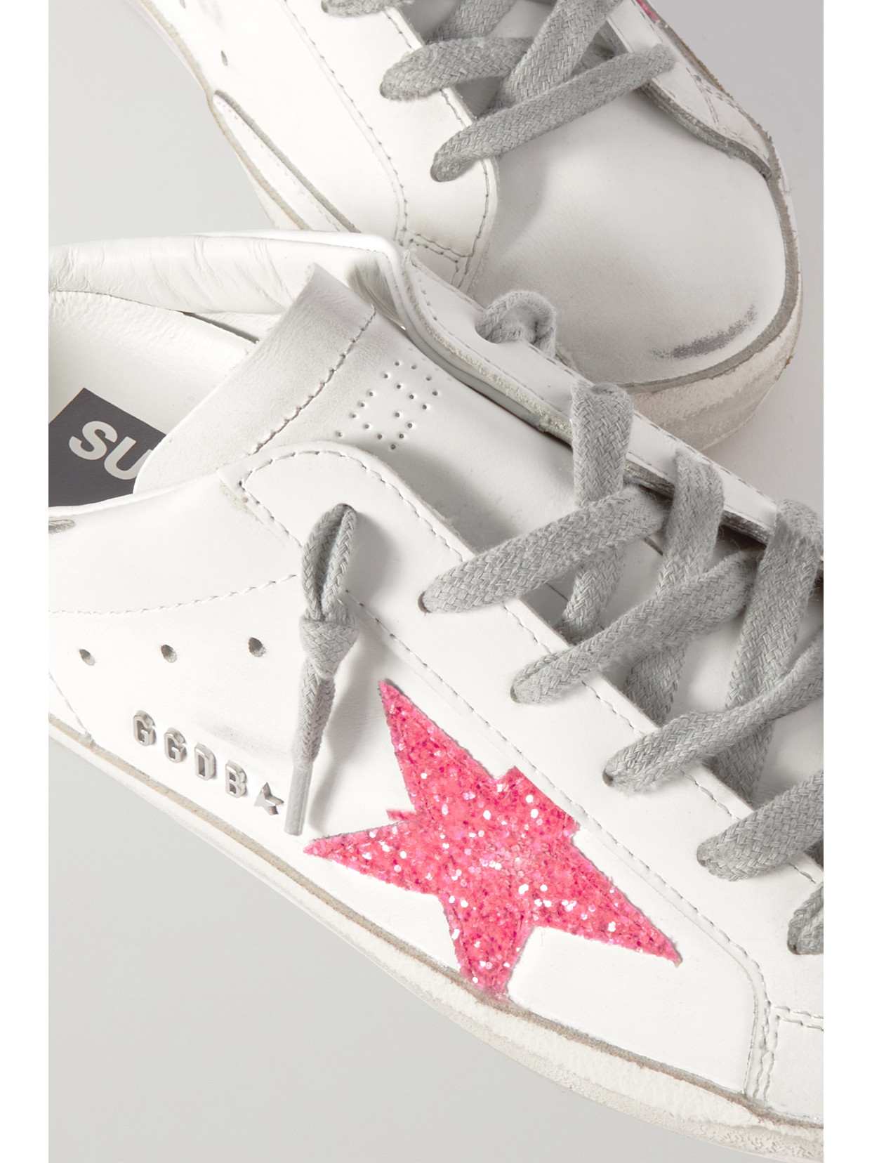 Golden Goose Superstar Distressed Glittered Leather Slip-on Sneakers In White