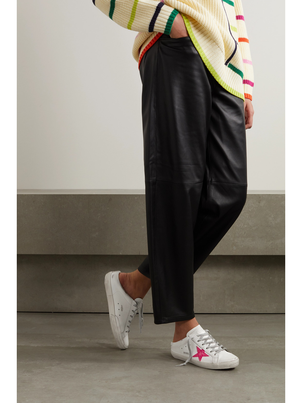 Golden Goose Superstar Distressed Glittered Leather Slip-on Sneakers In White