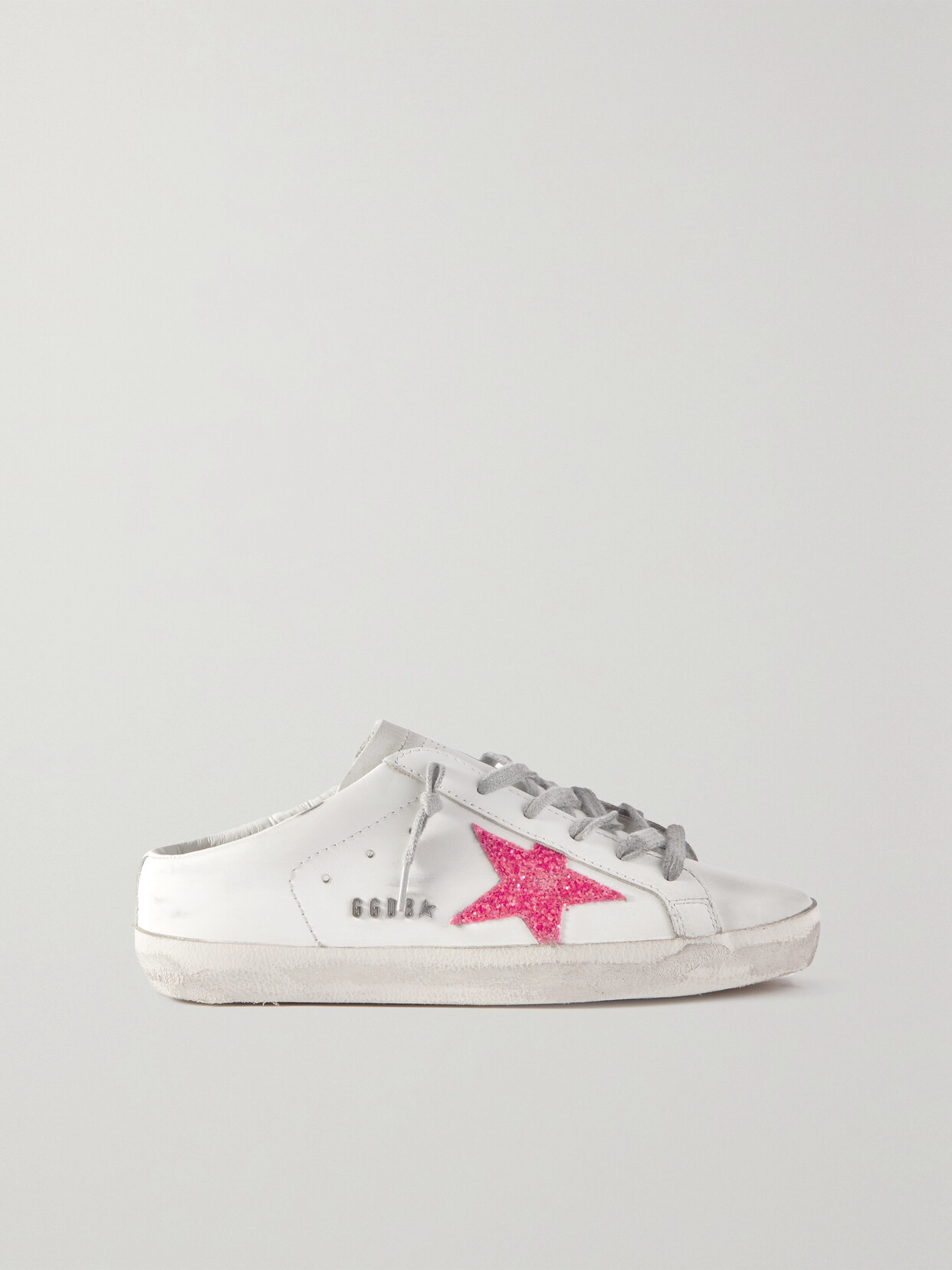 Golden Goose Superstar Distressed Glittered Leather Slip-on Sneakers In White