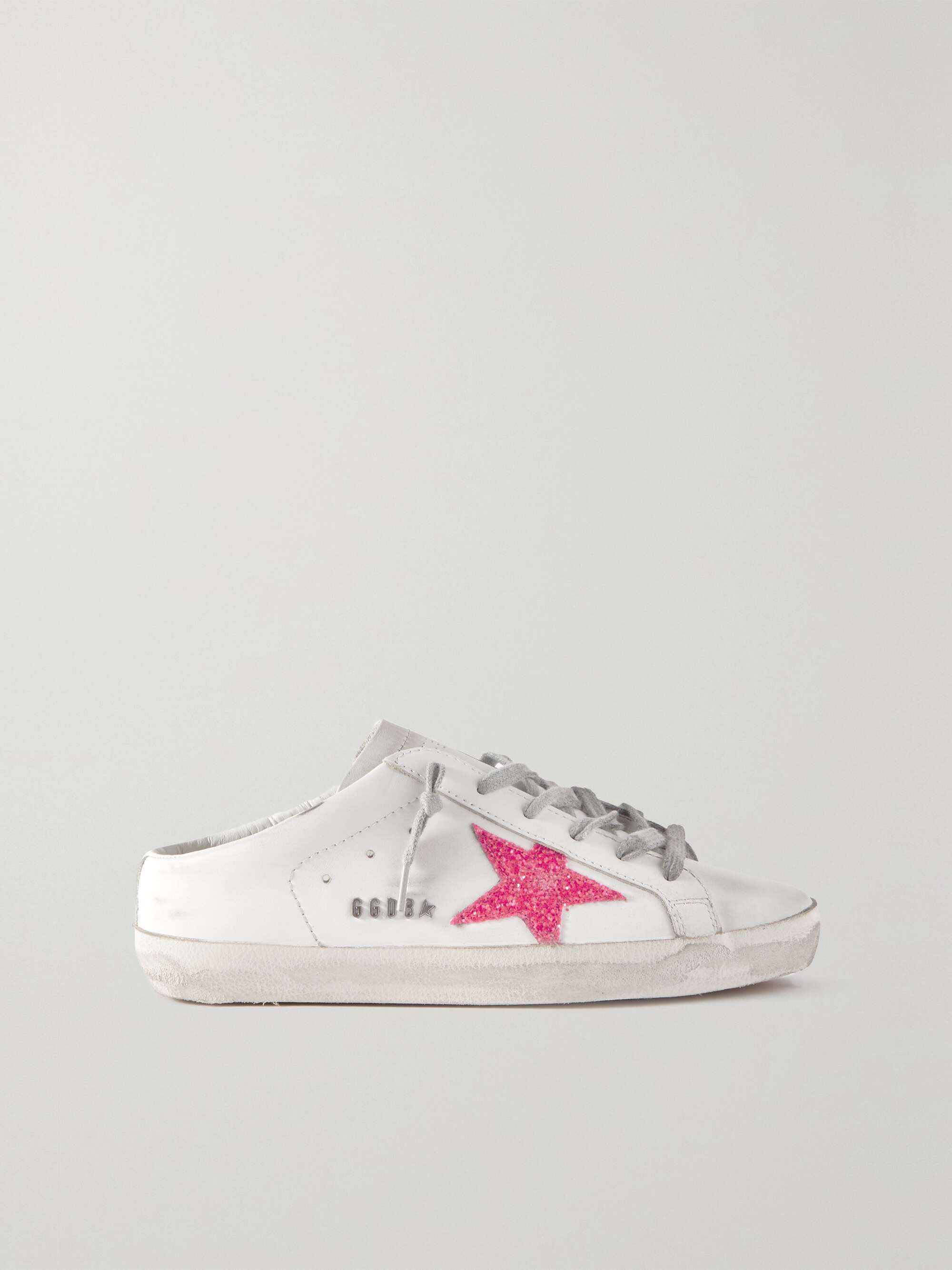 GOLDEN Superstar distressed glittered leather sneakers | NET-A-PORTER